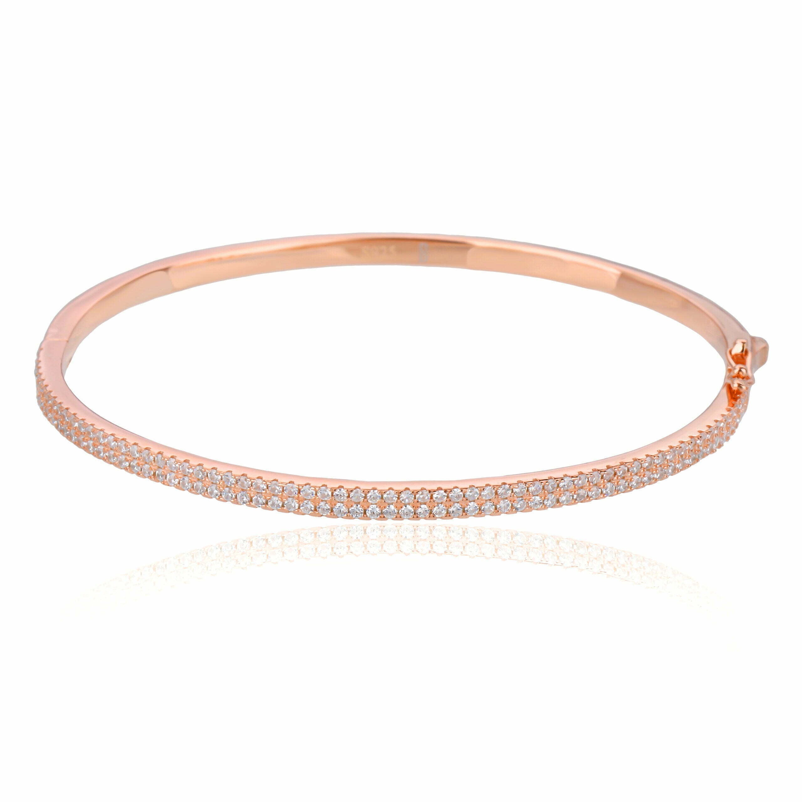 צמיד טניס רוז גולד עם אבני זרקון בשתי שורות מקבילות בהיקף