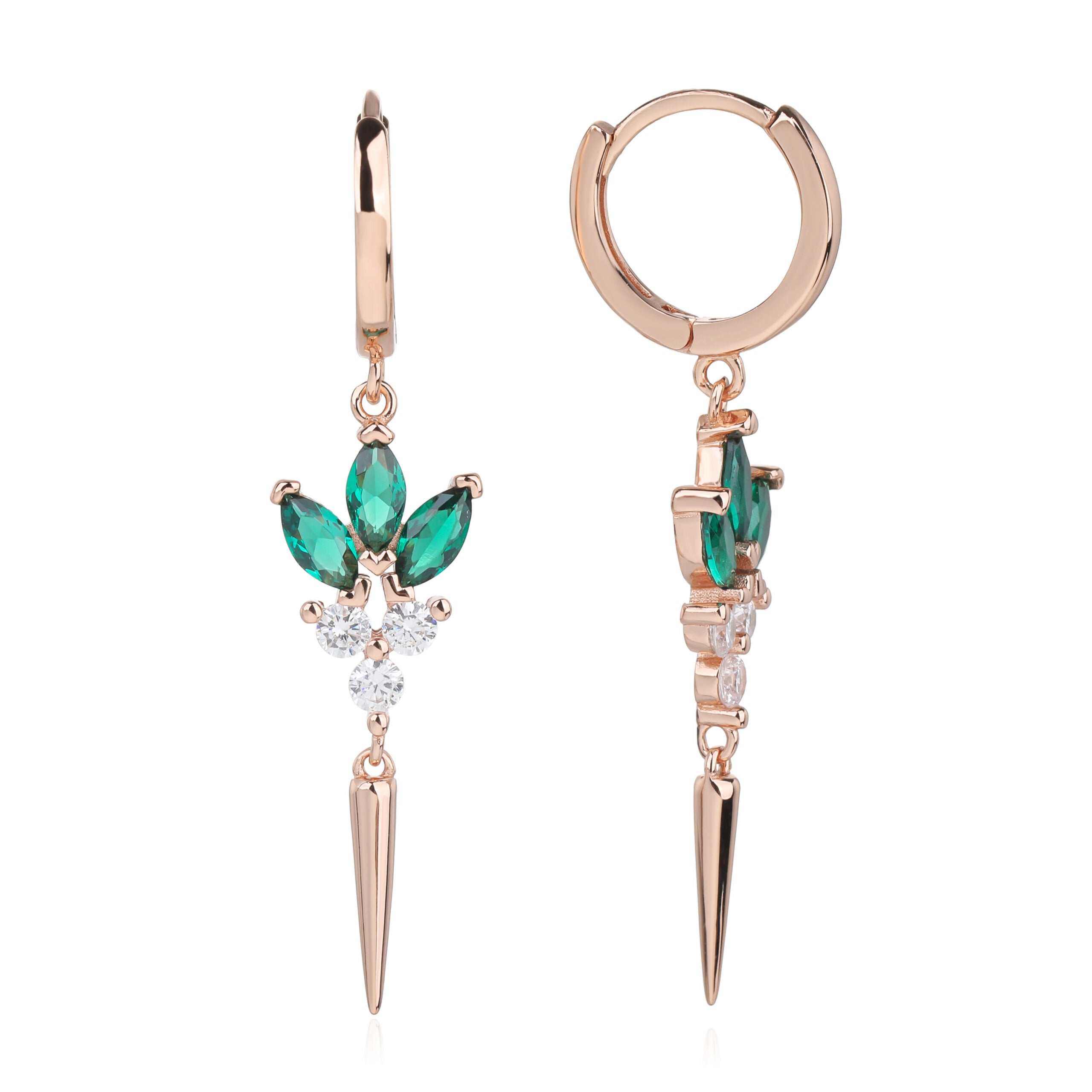 עגיל רוז גולד משולב חישוק ותיליון בשיבוץ זירקון