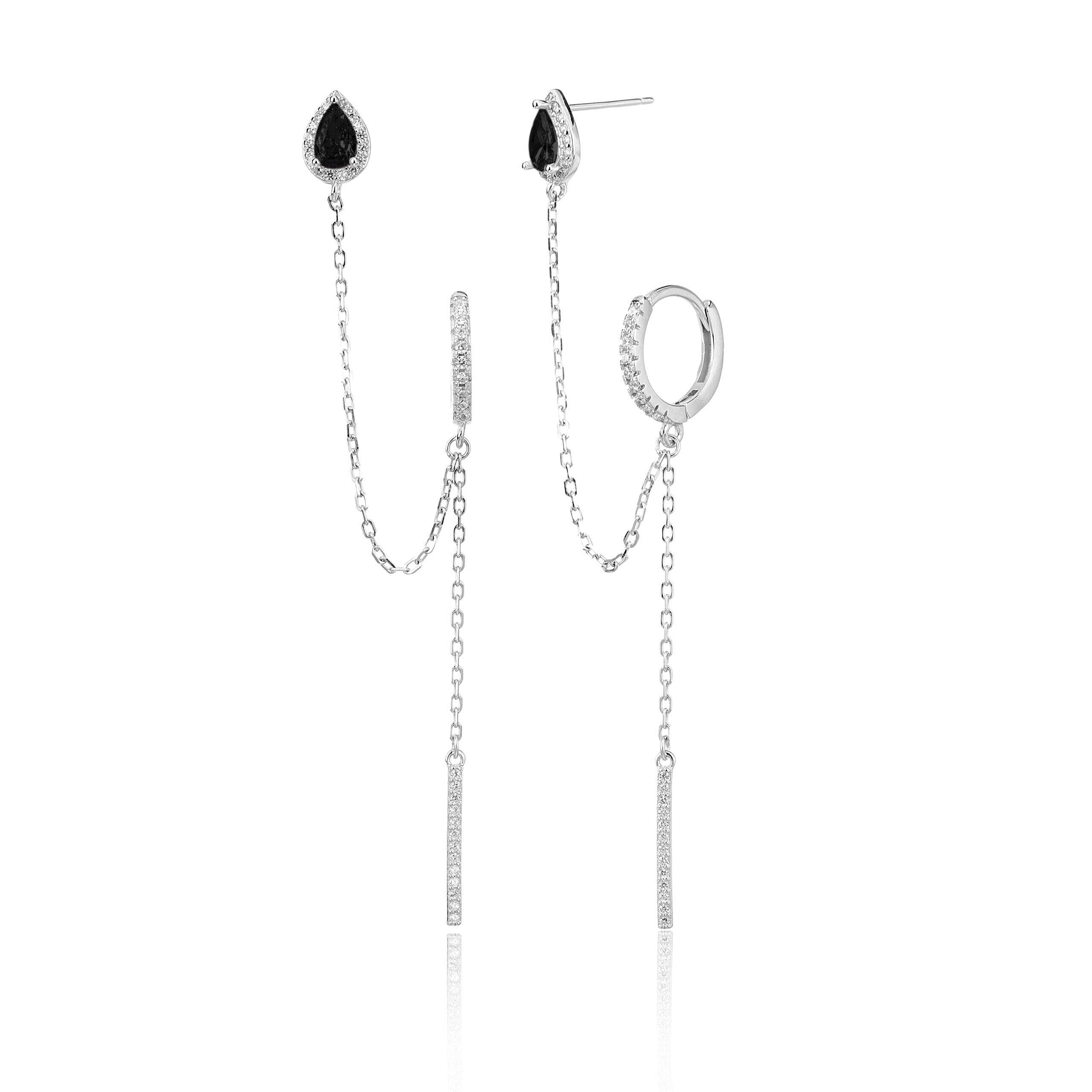 עגילי שני חורים מכסף טהור עם אבן זירקון צבעונית בחיתוך טיפה