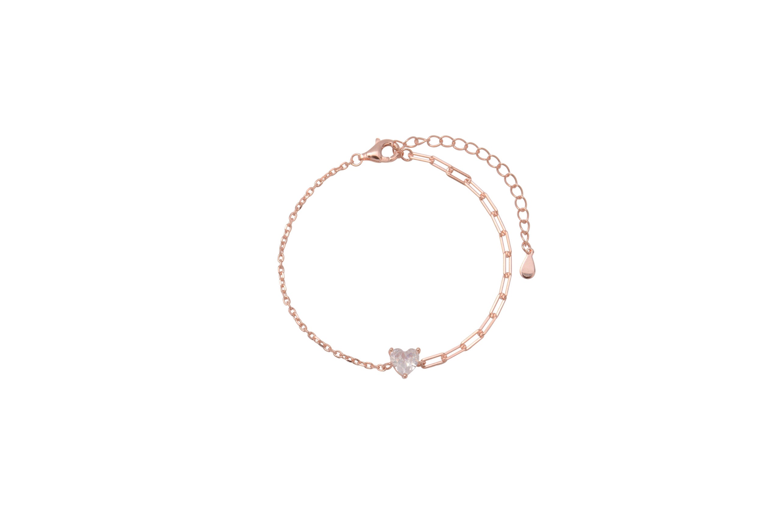 צמיד חוליות רוז גולד בשני גדלים עם שובל ושיבוץ זרקון