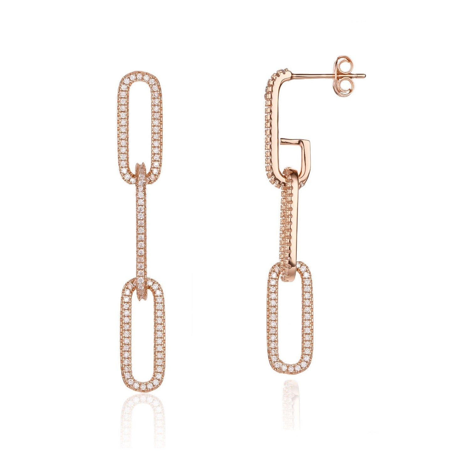 עגילי זהב אדום עם חוליות תלויות משובצות זרקון