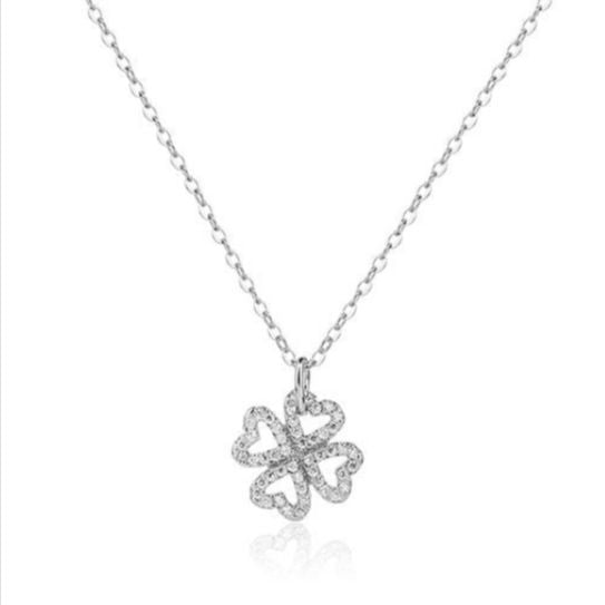 שרשרת תלתן מכסף אמיתי משובצת אבני זירקון