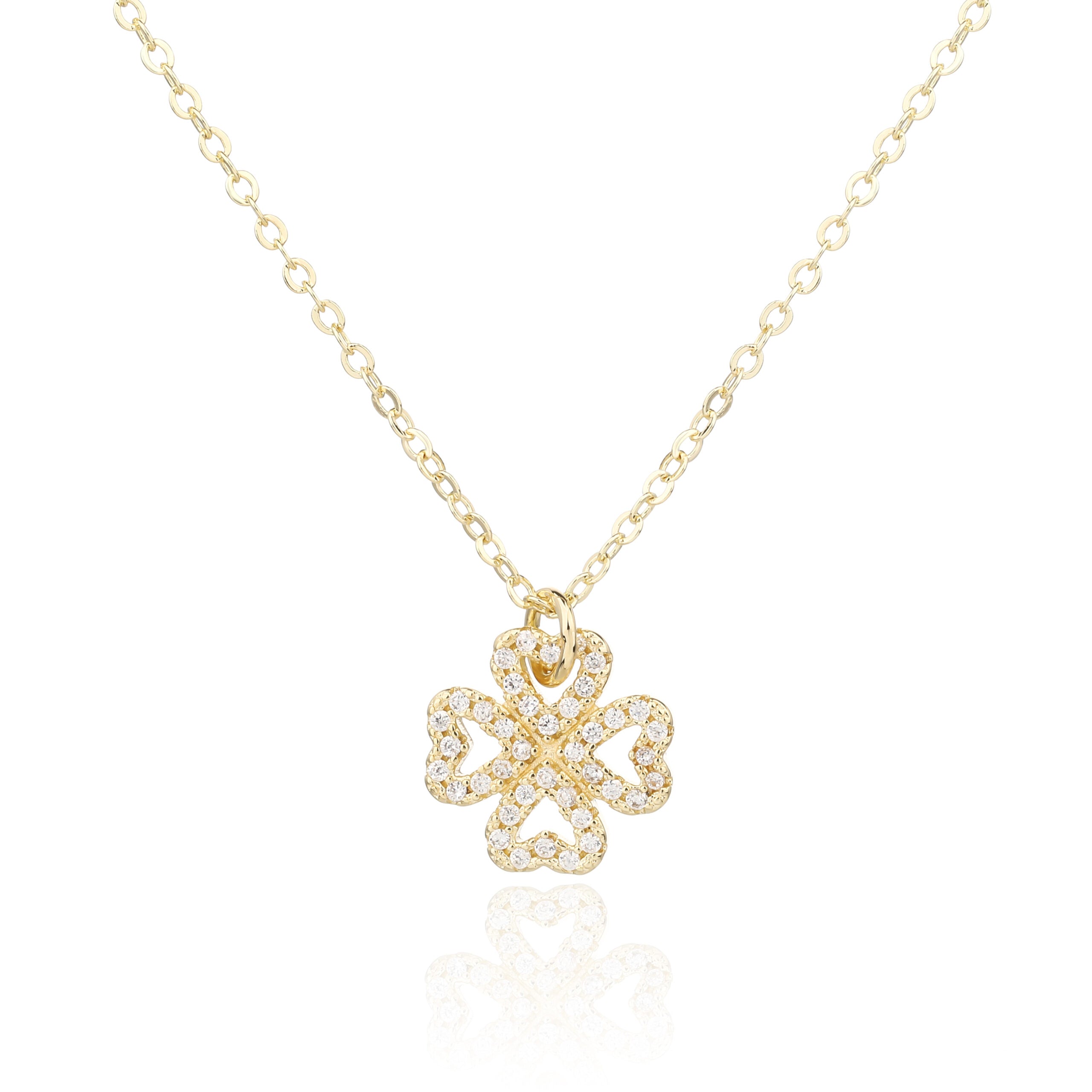 שרשרת תלתן בזהב 14 קראט ואבני זרקון