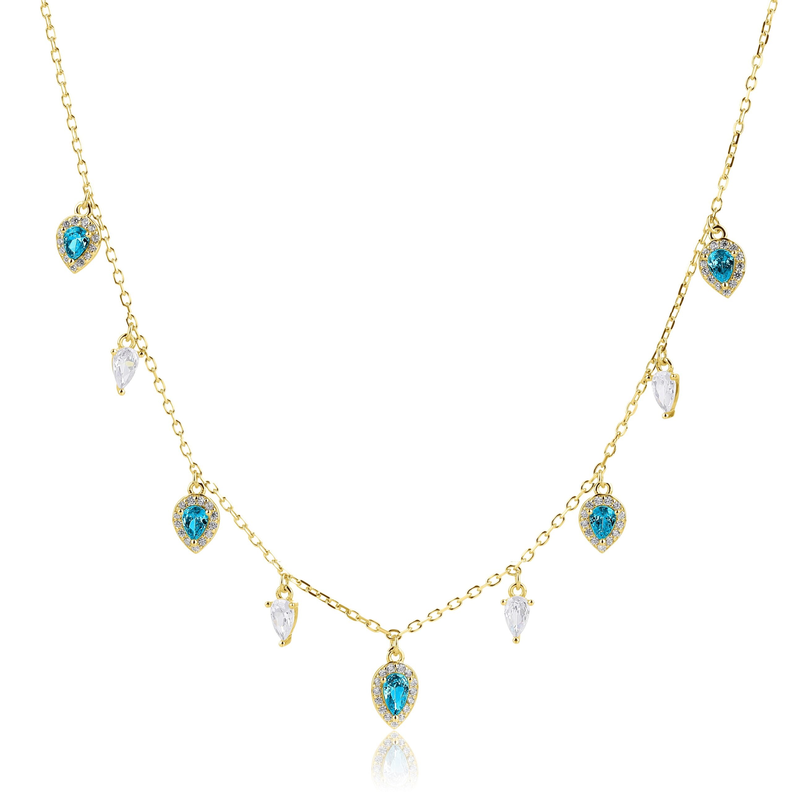 שרשרת קולר מרהיבה בציפוי רוז גולד ועם 9 אבני זירקון בצורות שונות