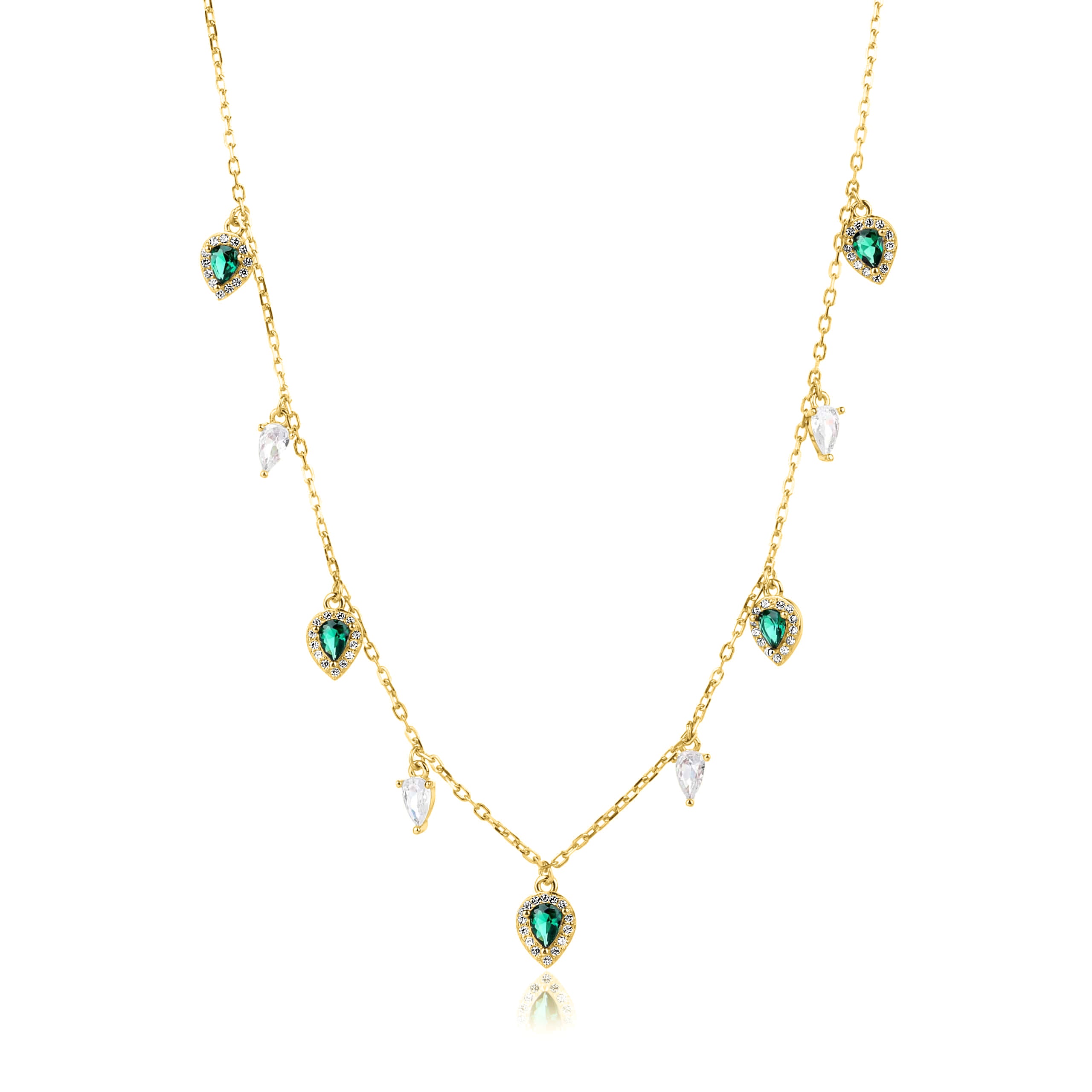 שרשרת קולר מרהיבה בציפוי רוז גולד ועם 9 אבני זירקון בצורות שונות