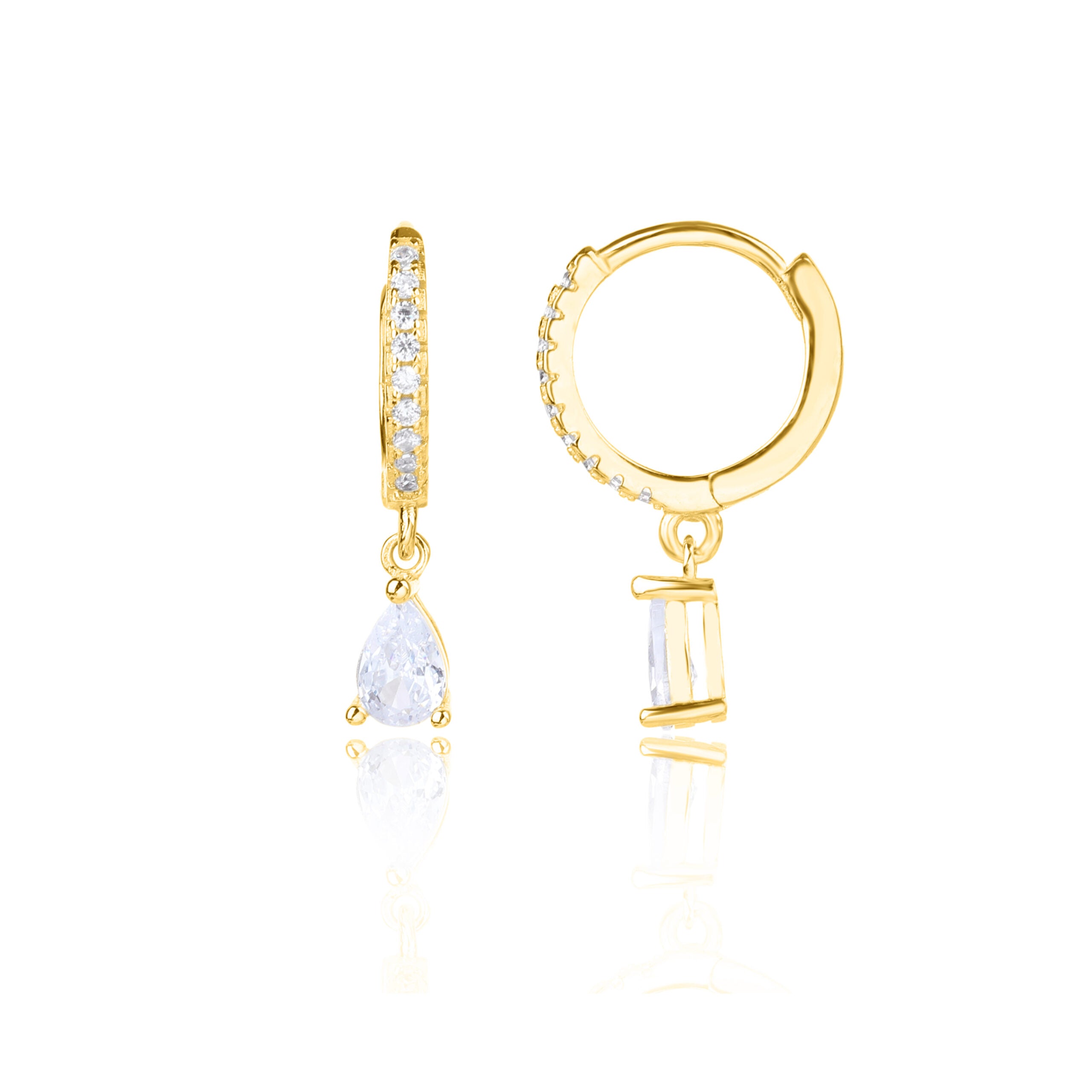 עגילים תלויים עם חישוק משובץ אבני זרקון ותיליון טיפה
