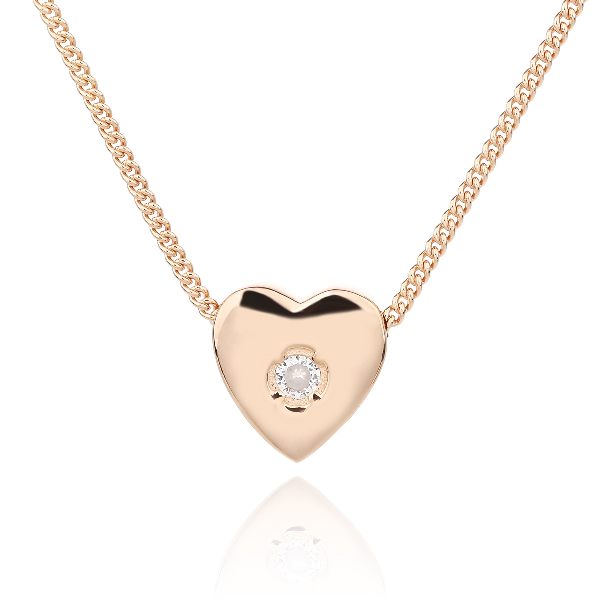 שרשרת רוז גולד משובצת זרקונים עם תיליון בצורת לב