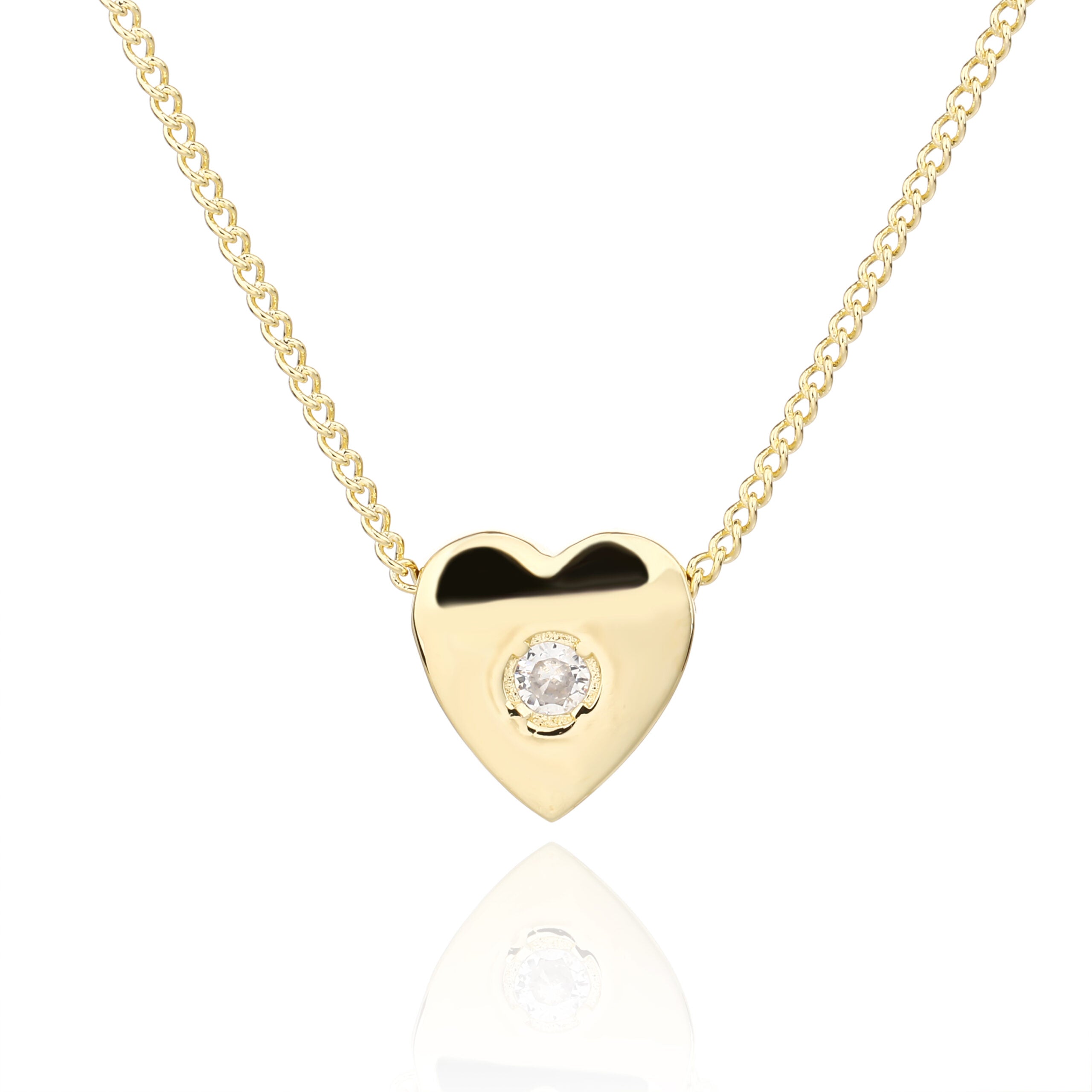 שרשרת בציפוי זהב עם תיליון בצורת לב משובץ זרקון