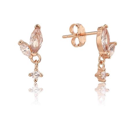 עגילי כסף בציפוי רוז גולד עם אבני זירקון בתצורת טיפה