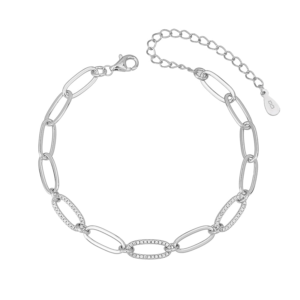 צמיד חוליות ארוכות מכסף המשובץ עם אבני זירקון