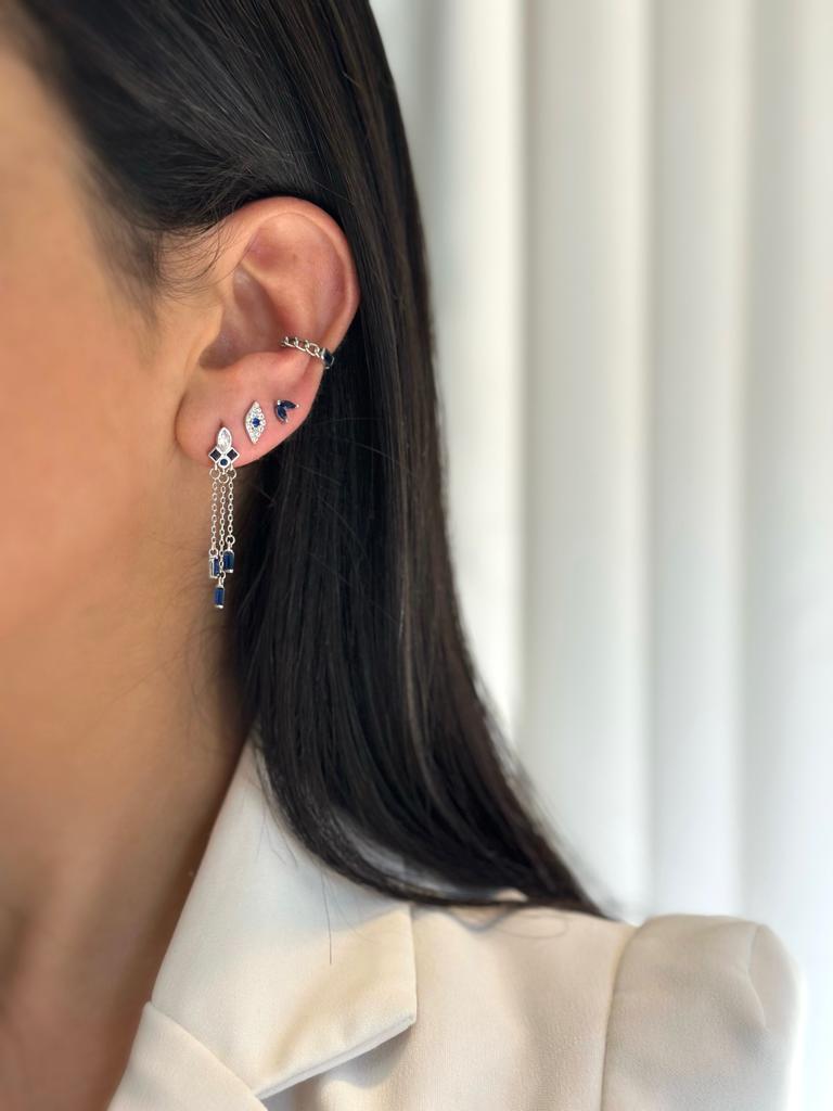 עגילים מכסף עם שלושה תיליוני שמשובצים באבני זירקון צבעוניות