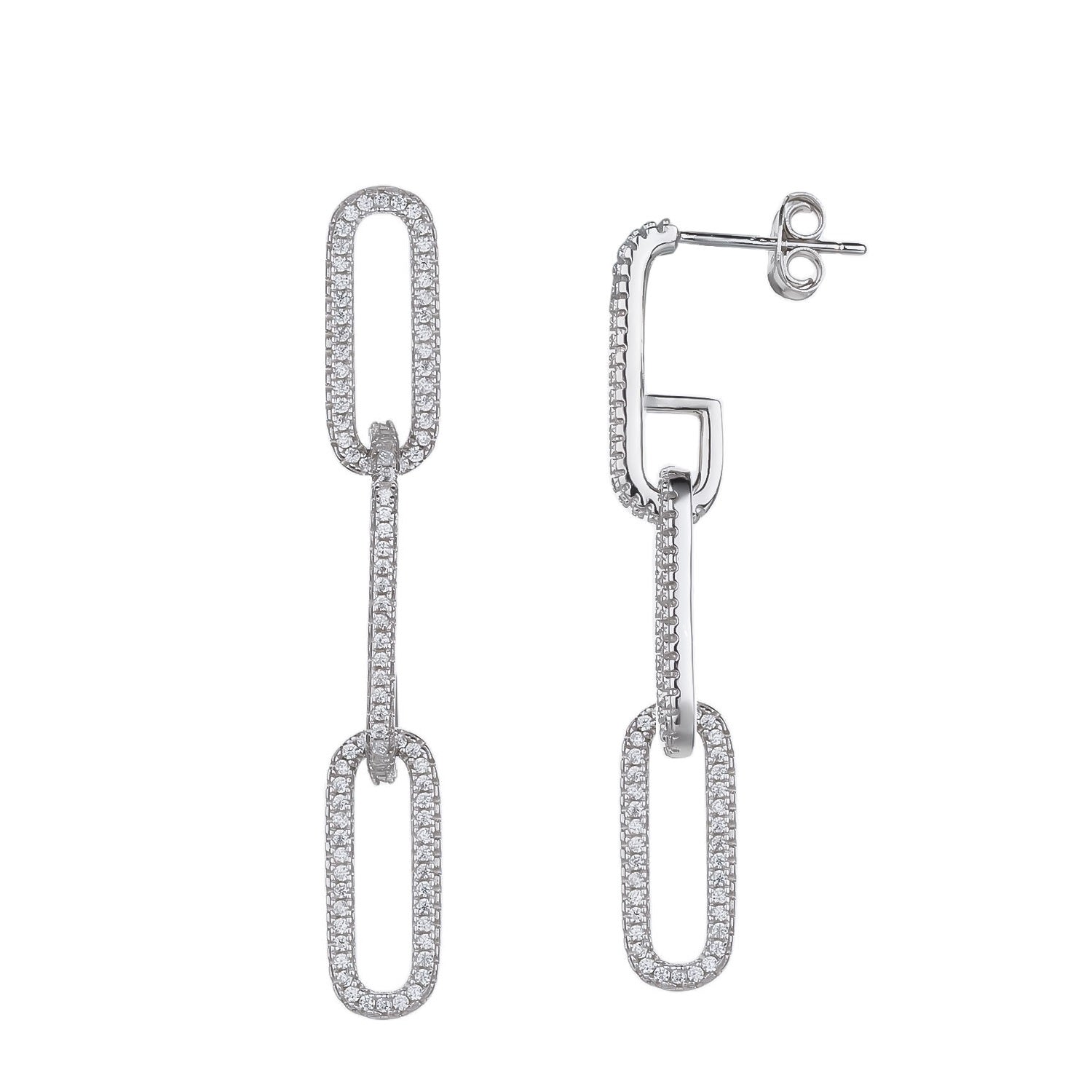 עגילי כסף עם חוליות תלויות משובצות זרקון