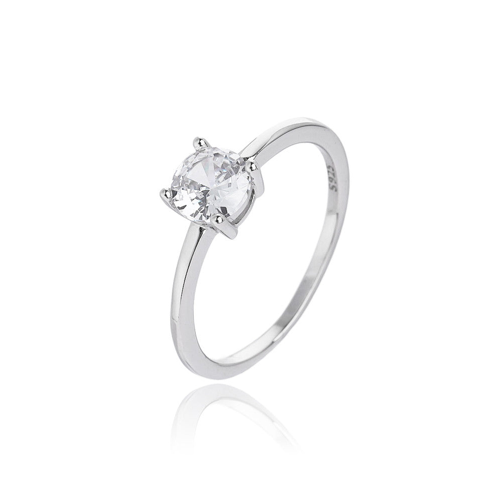 טבעת סוליטר מכסף עם אבן זירקון עגולה