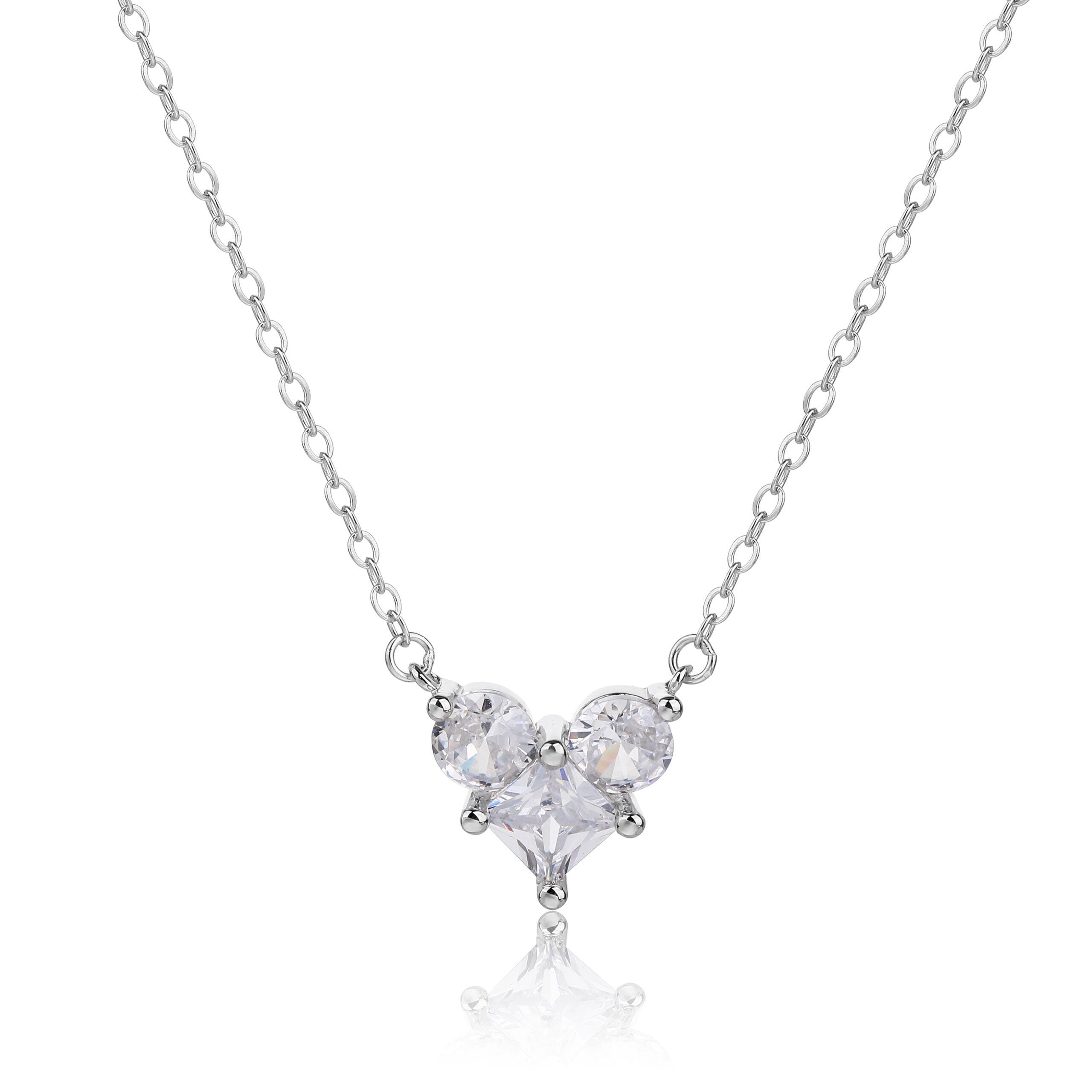 שרשרת כסף עם שתי אבני זרקון עגולות ואבן מרכזית משולשת