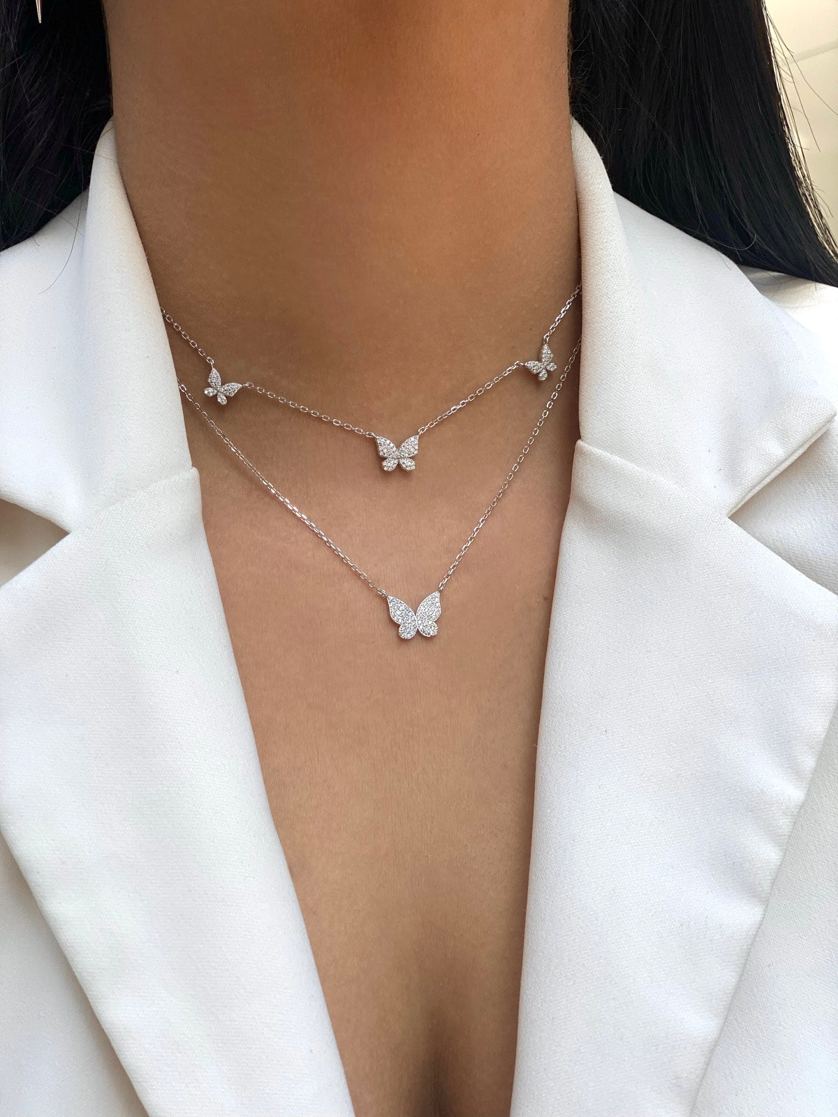 שרשרת פרפר משובצת אבני זירקון מכסף אמיתי