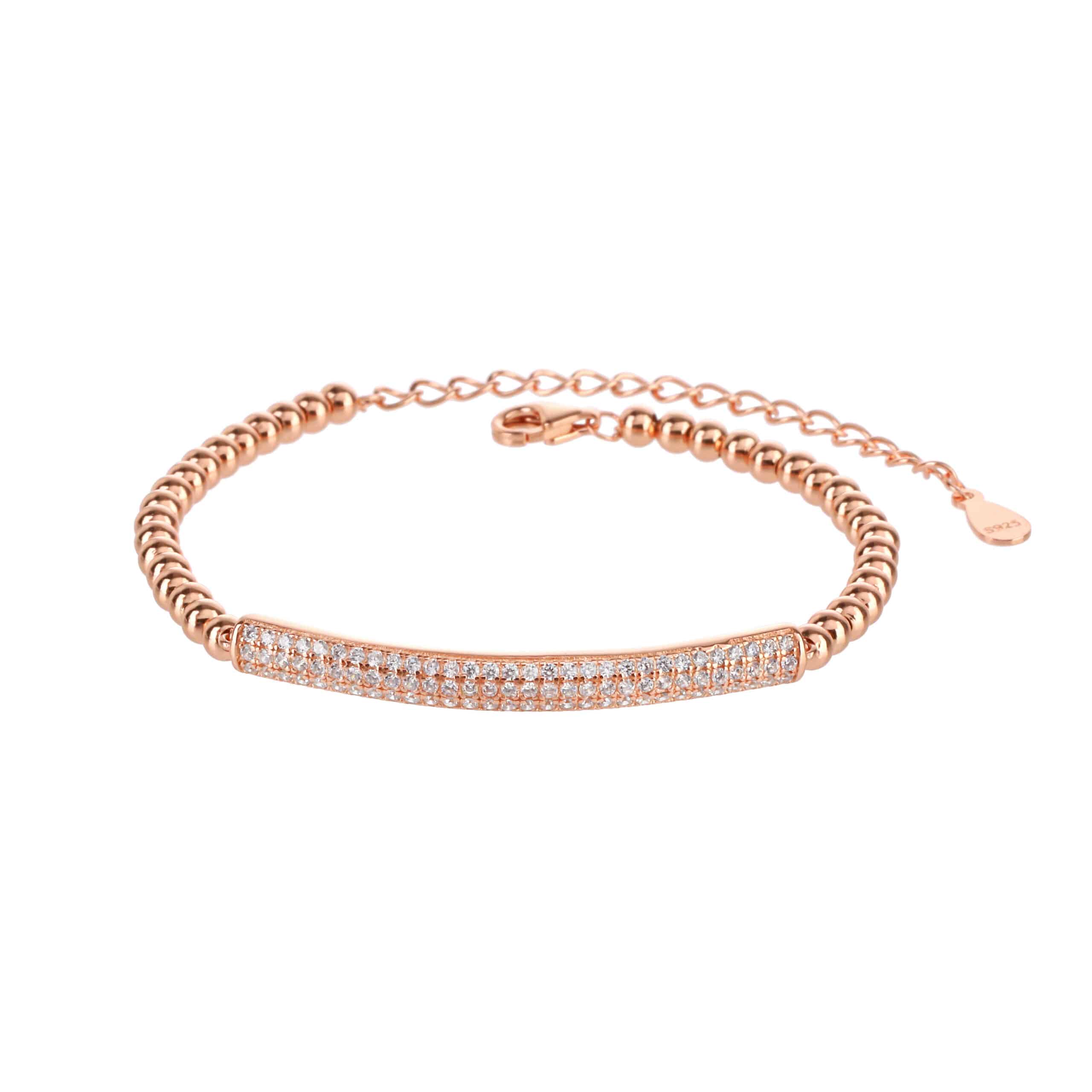 צמיד מרהיב רוז גולד בעיצוב חוליות ובשיבוץ זרקונים