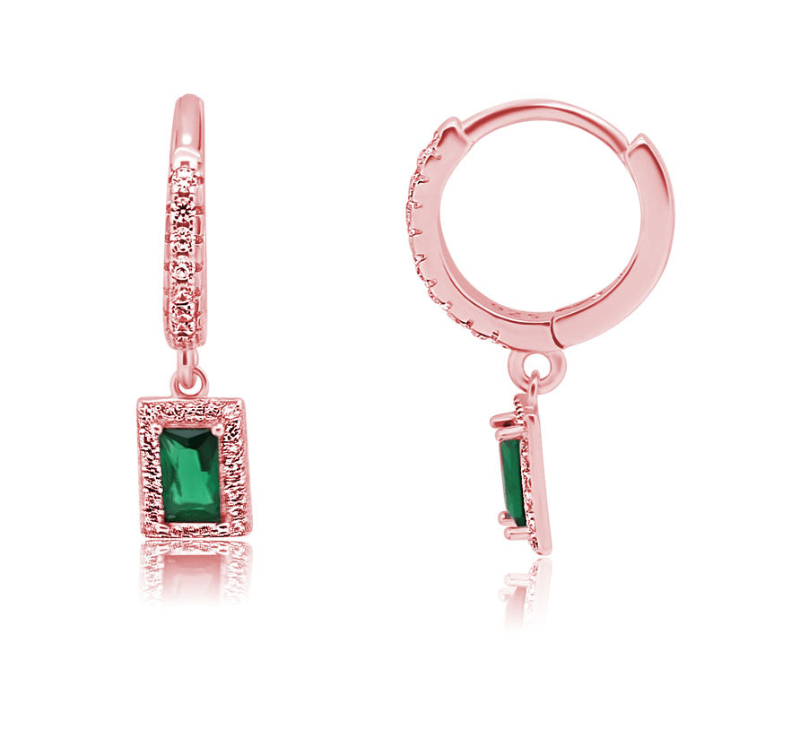 עגילי וינטז' רוז גולד עם תיליון מרובע מוקף היל