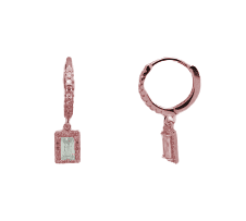 עגילי וינטז' רוז גולד עם תיליון מרובע מוקף היל