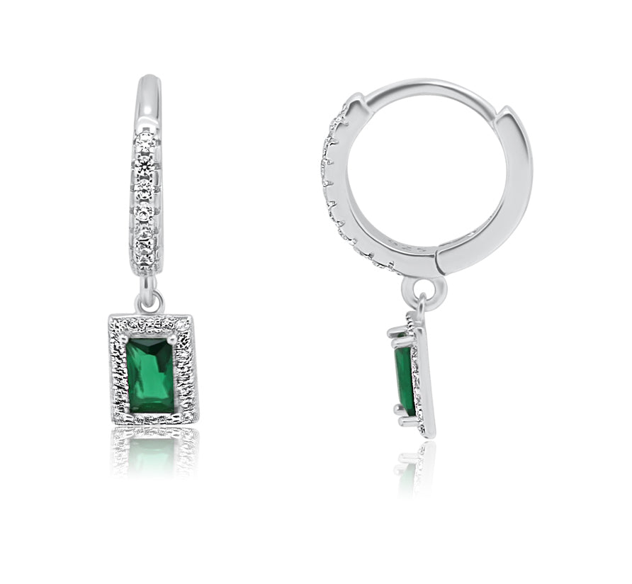 עגילי וינטז' מכסף עם תיליון מרובע מוקף היל