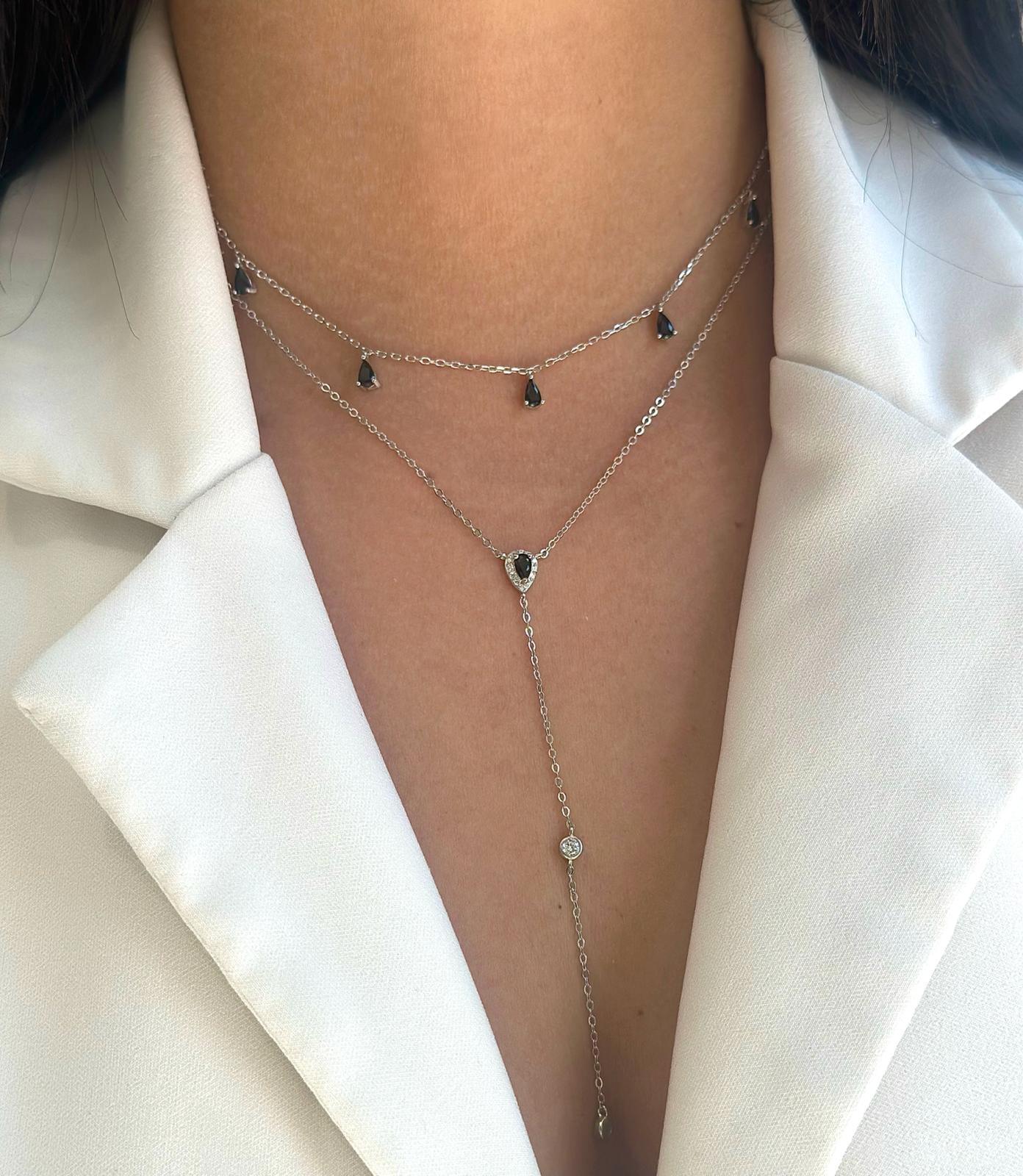 שרשרת בעיצוב עניבה מכסף אמיתי בשיבוץ שלושה תיליונים מזירקונים