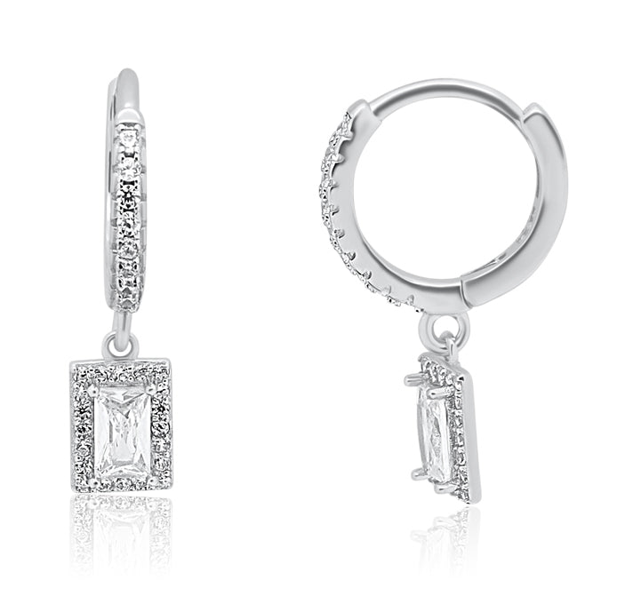 עגילי וינטז' מכסף עם תיליון מרובע מוקף היל