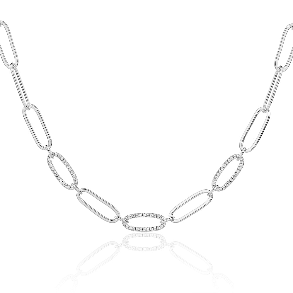 AURA שרשרת חוליות גדולות מכסף בשיבוץ אבני זירקון