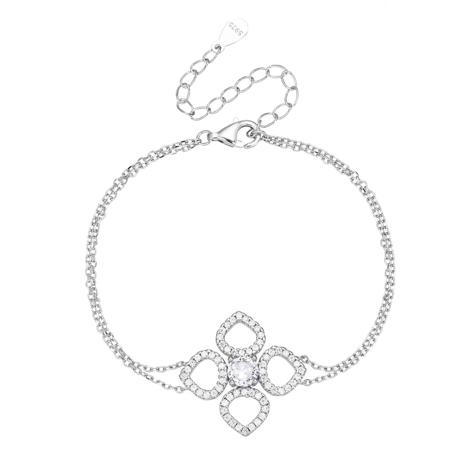 צמיד כסף עם תלתן משובץ אבני זירקון