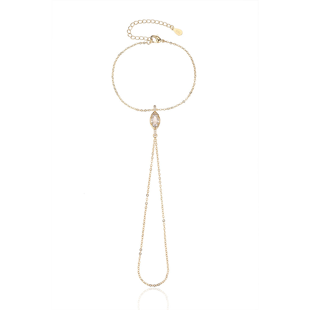 צמיד גאדי בציפוי זהב 14 קראט עם אבן זירקון בצורת טיפה