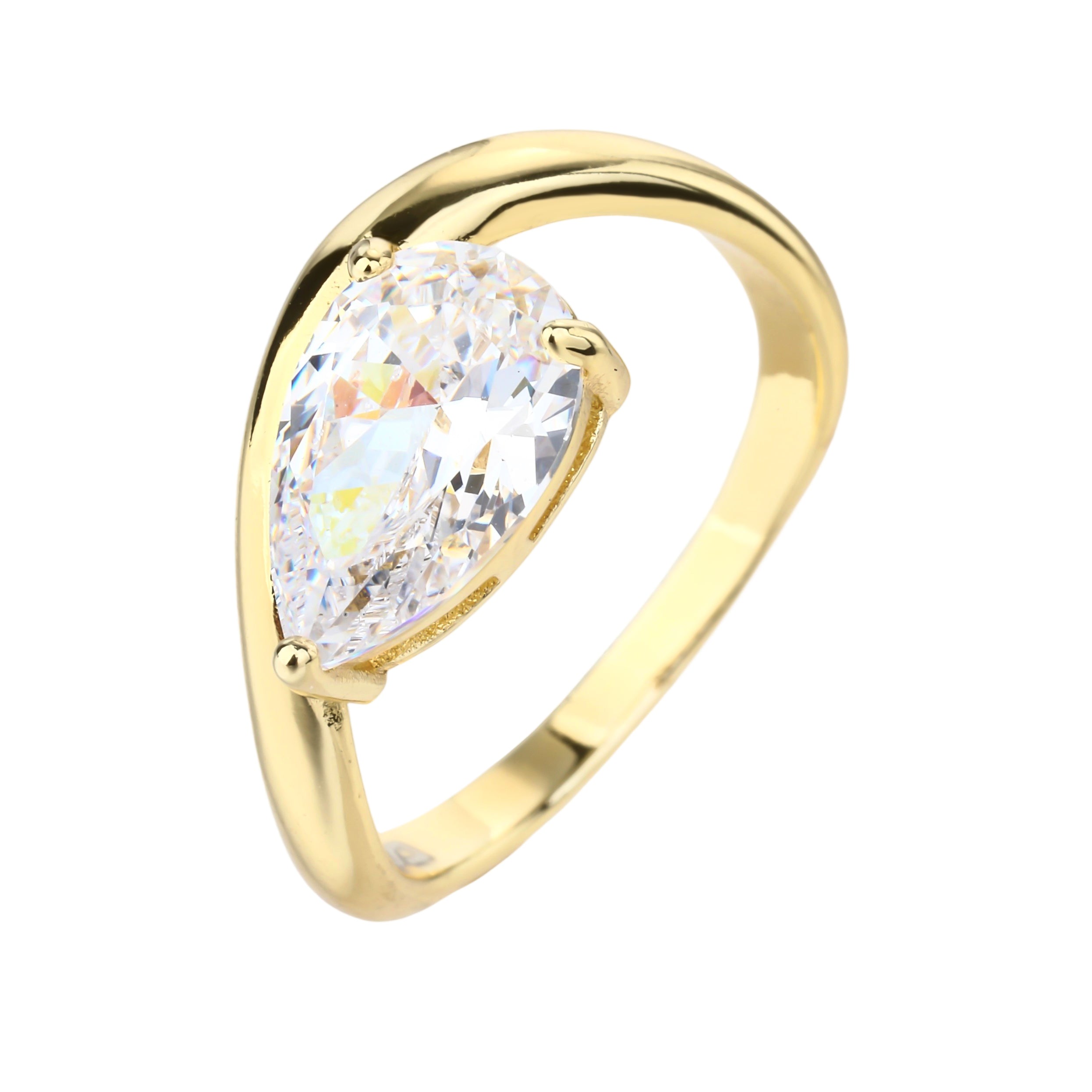 טבעת סוליטר עם תיליון בצד בצורת טיפה