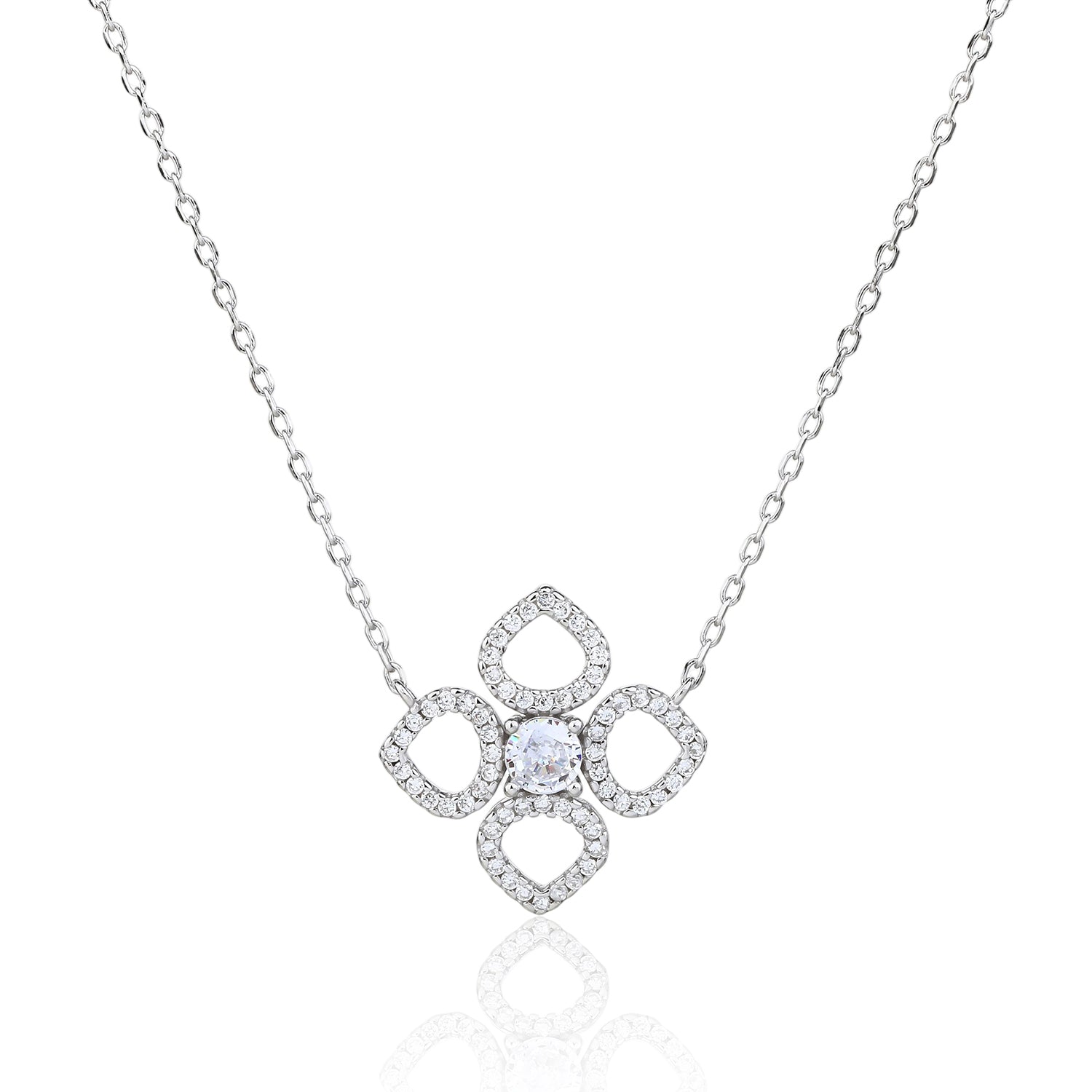 שרשרת פרח מכסף אמיתי בשיבוץ אבני זירקון