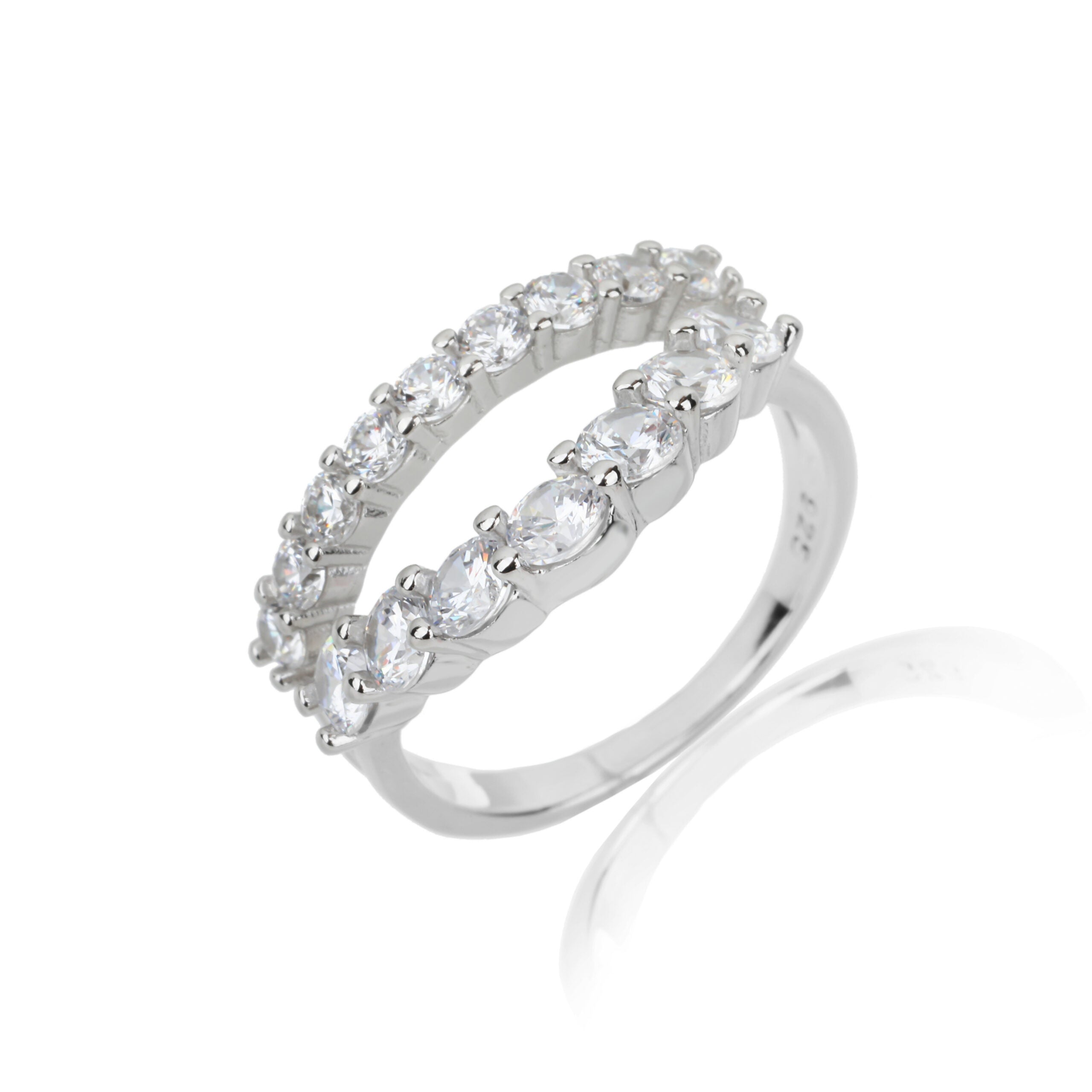 טבעת אבני זירקון מכסף אמיתי ועם פסגה מפוצלת