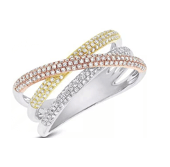 טבעת בשלושה צבעים ובשיבוץ אבני זירקון