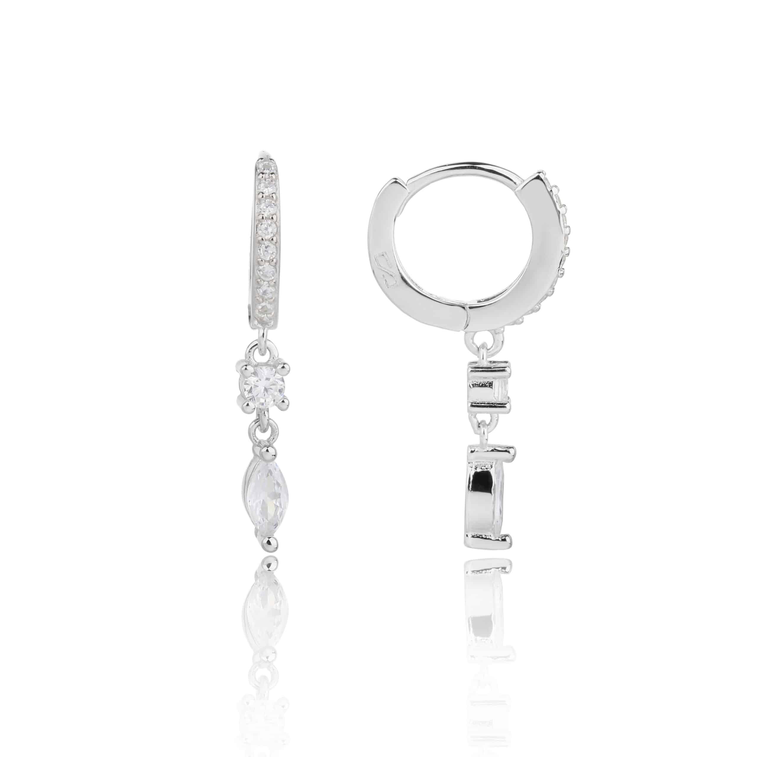 עגילים תלויים מכסף המעוצבים עם אבן חן