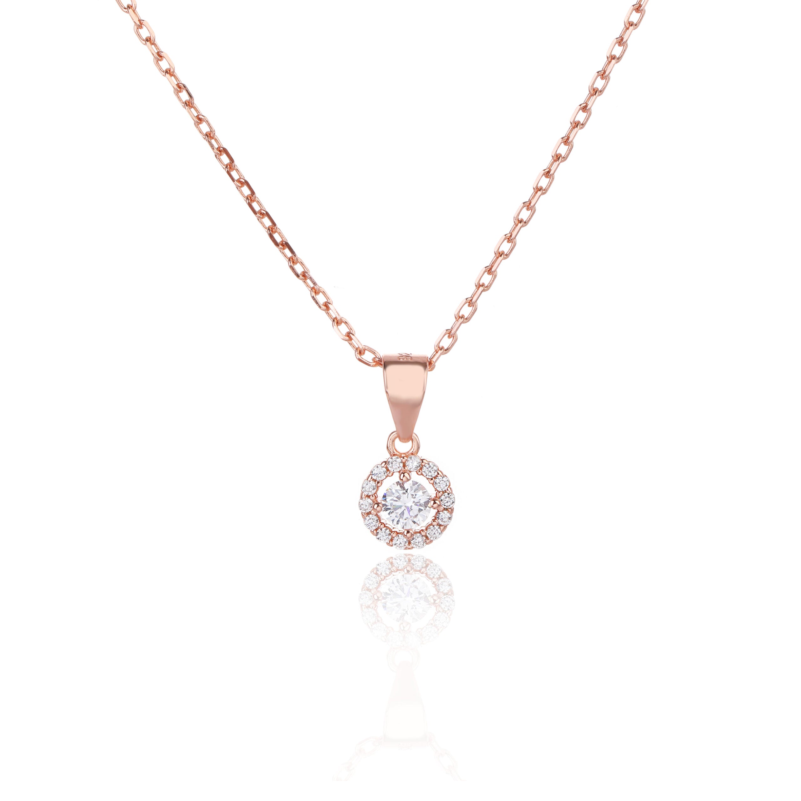 שרשרת רוז גולד עם תיליון עגול מוקף הילה