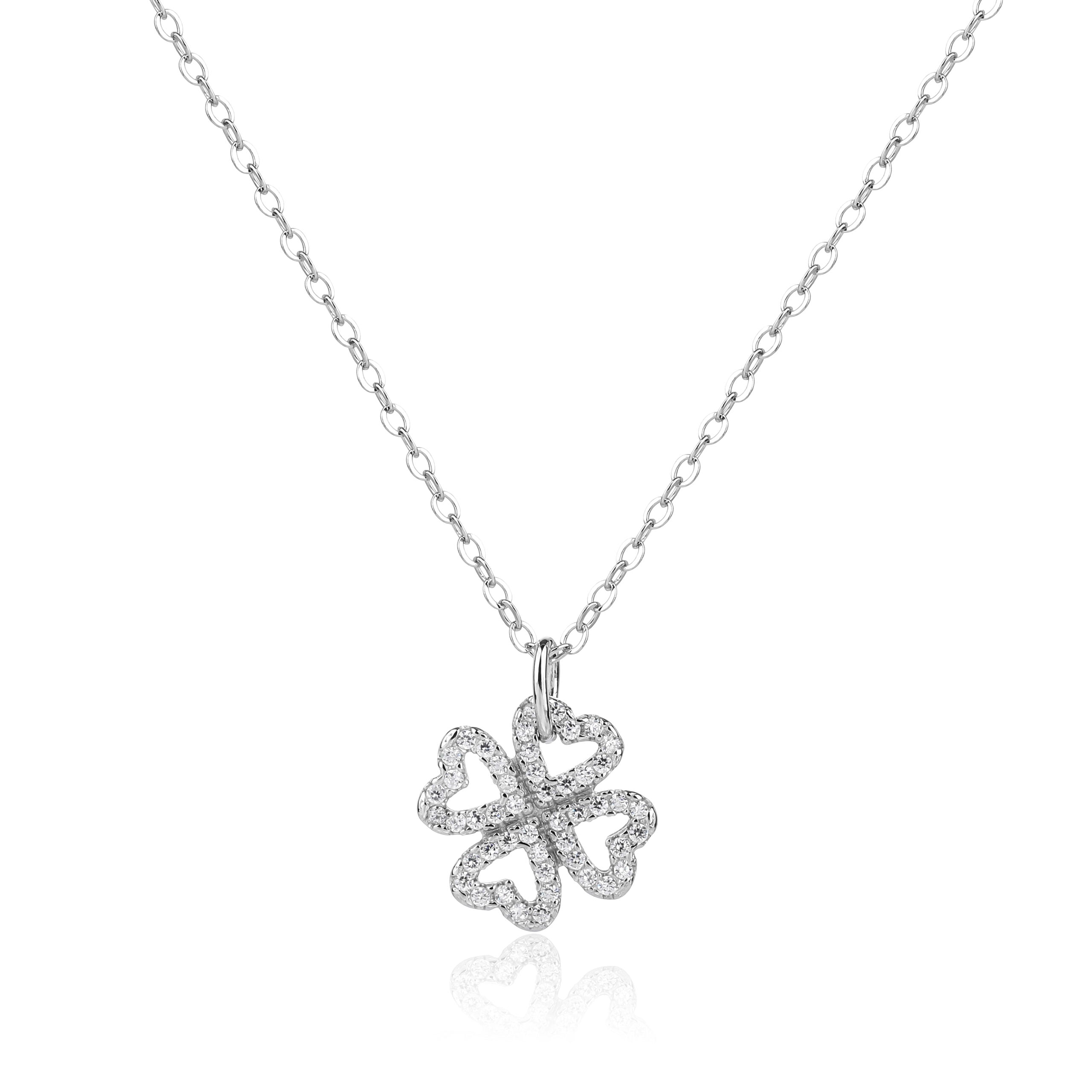 שרשרת תלתן מכסף אמיתי משובצת אבני זירקון