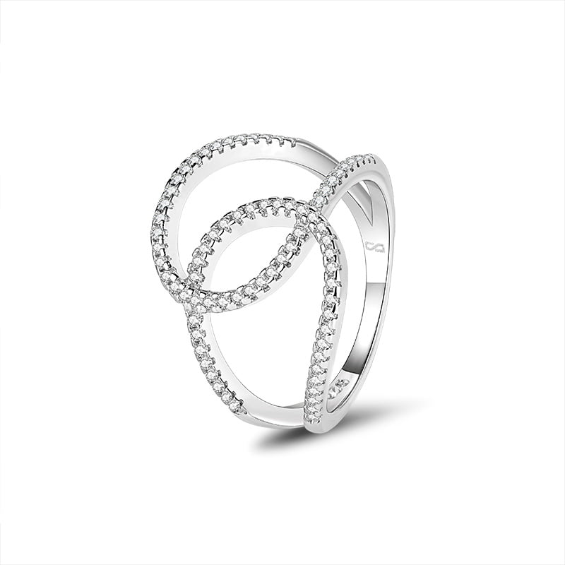 טבעת בעיצוב אבסרקטי מרתק - כסף משובץ אבני זירקון