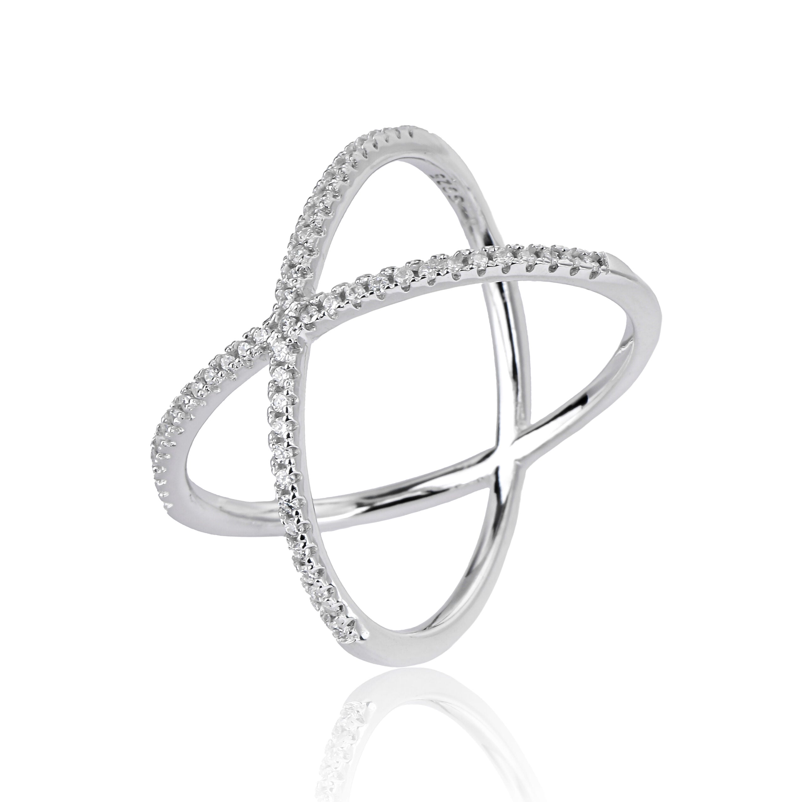 טבעת חישוק כפול מכסף משובצת זרקונים