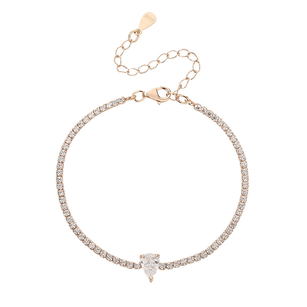 צמיד טניס רוז גולד בשילוב תיליון בצורת טיפה