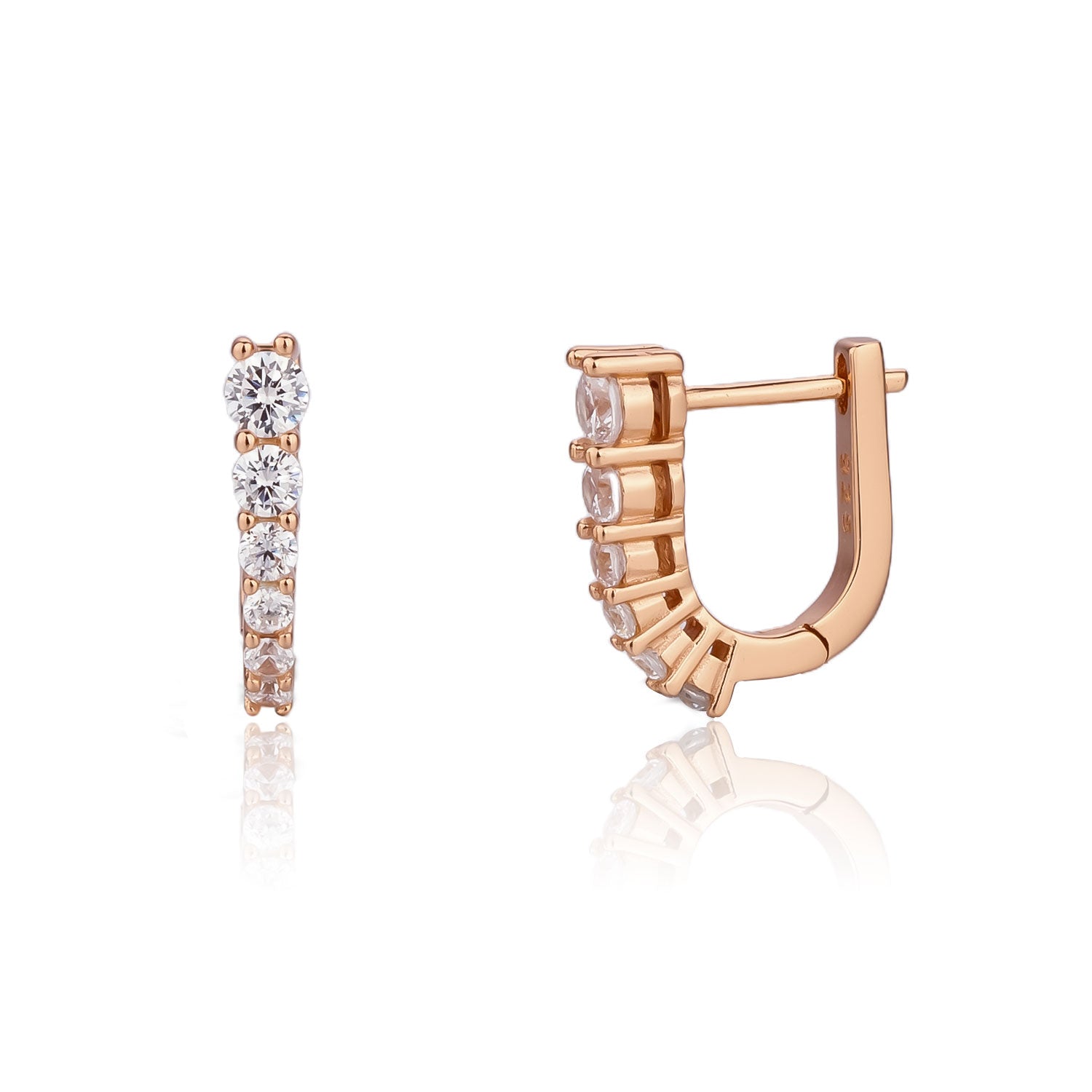 עגילי רוז גולד בשיבוץ 6 אבני זירקון בגדלים משתנים