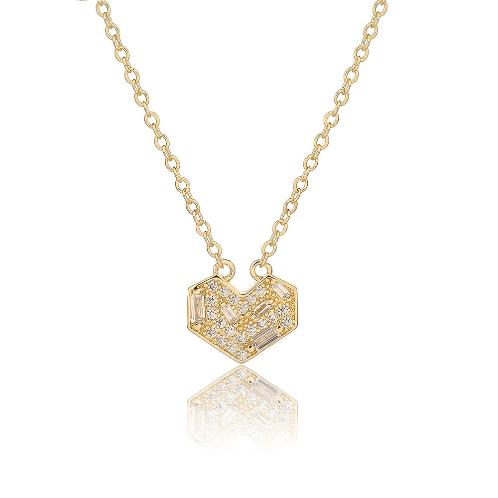 שרשרת רוז גולד עם תיליון בצורת לב החתוך קווים ישרים