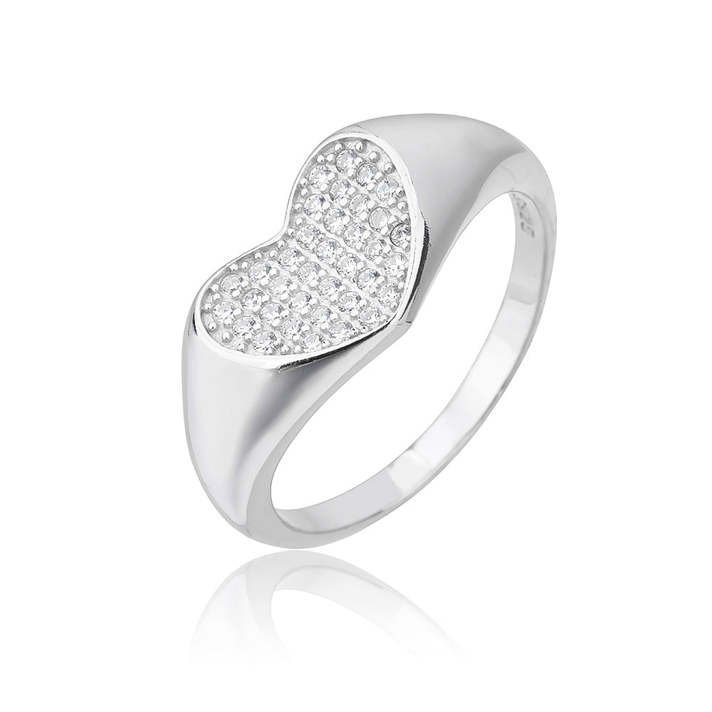 טבעת לב שקוע מכסף אמיתי בשיבוץ אבני זירקון