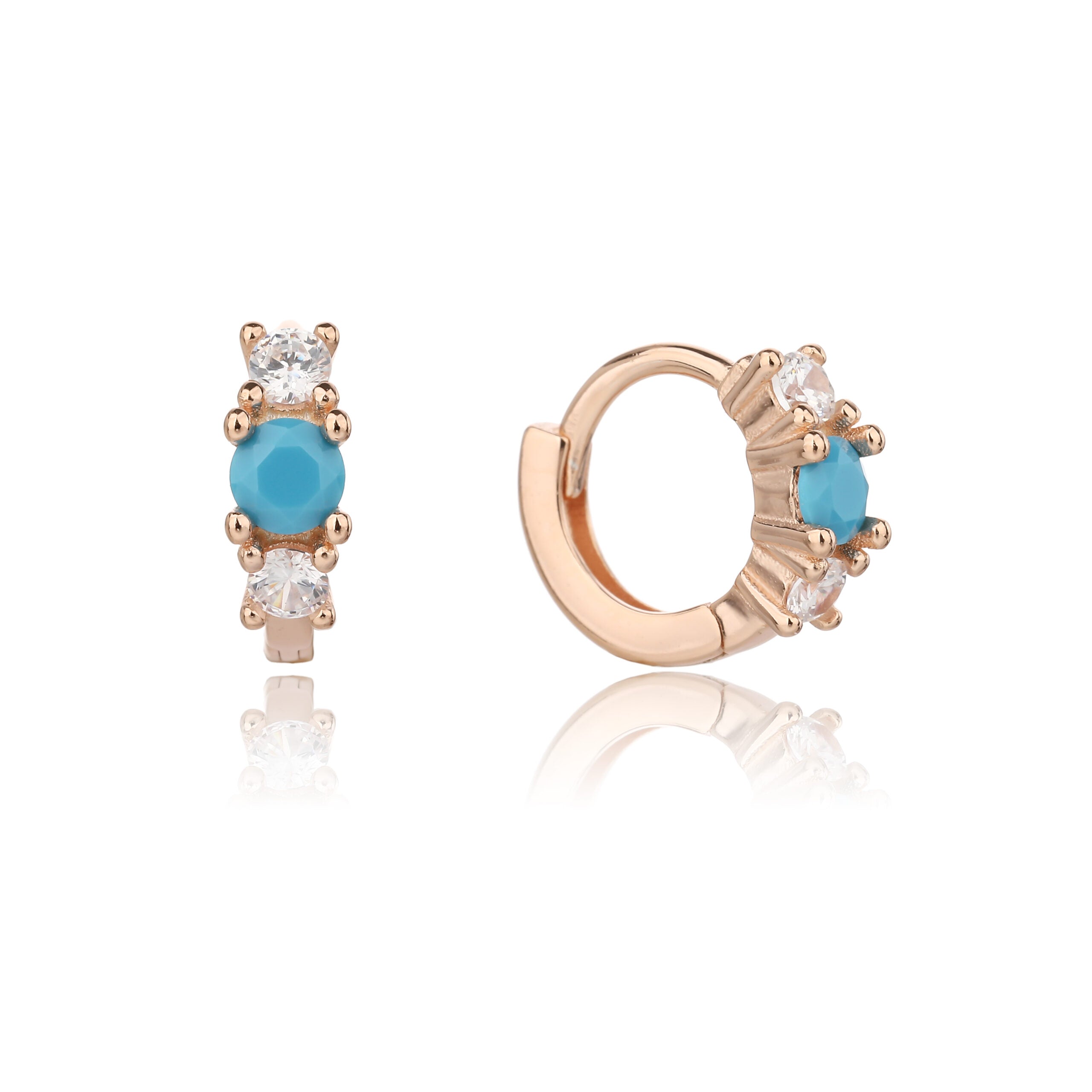 עגילי חישוק עם אבן זירקון מרכזית צבעונית