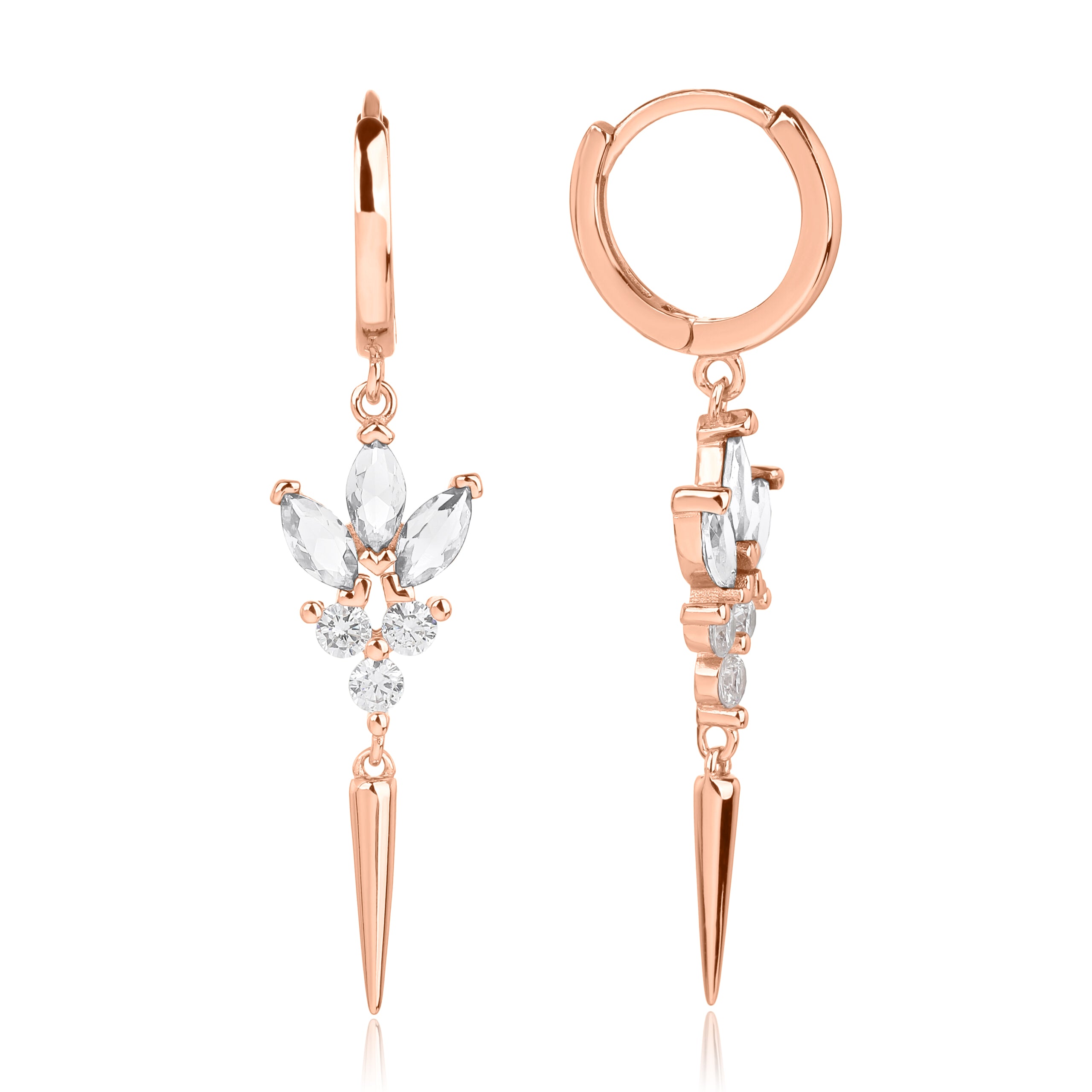 עגיל רוז גולד משולב חישוק ותיליון בשיבוץ זירקון