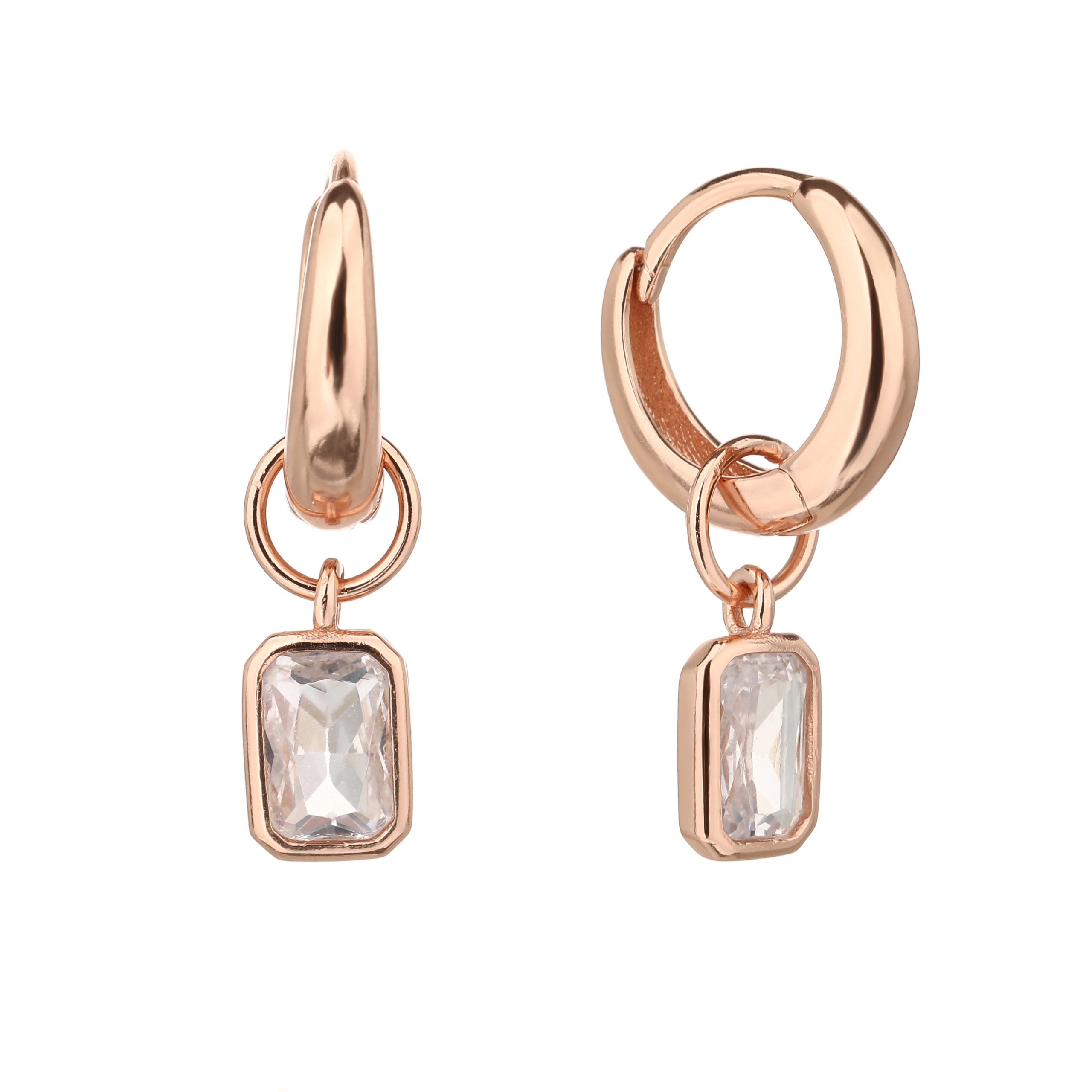 זוג עגילים נופלים עם תיליון זרקון מרובע ופינות מעוקלות