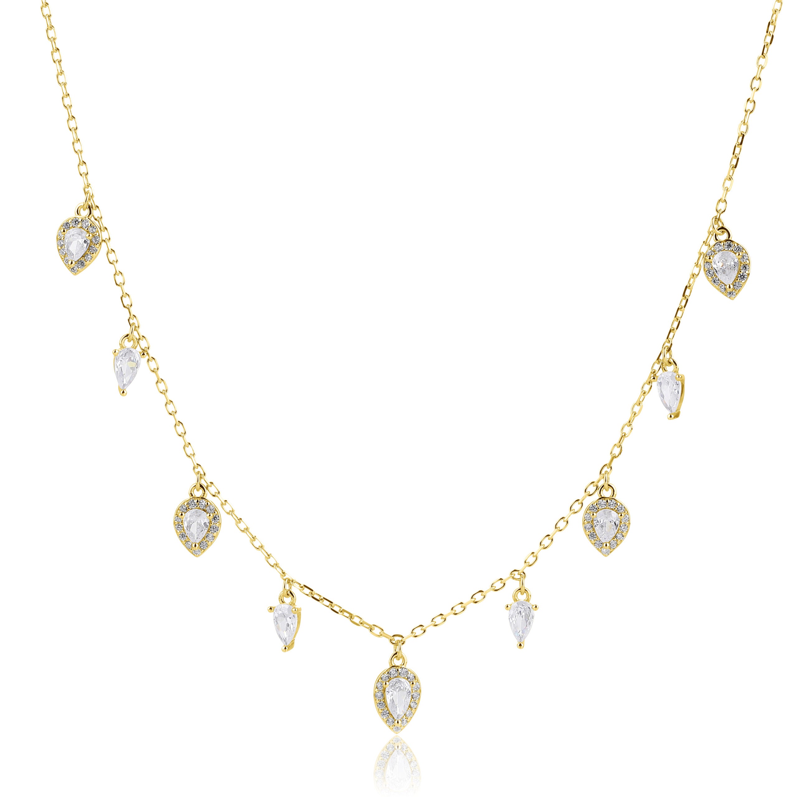 שרשרת קולר מרהיבה בציפוי רוז גולד ועם 9 אבני זירקון בצורות שונות