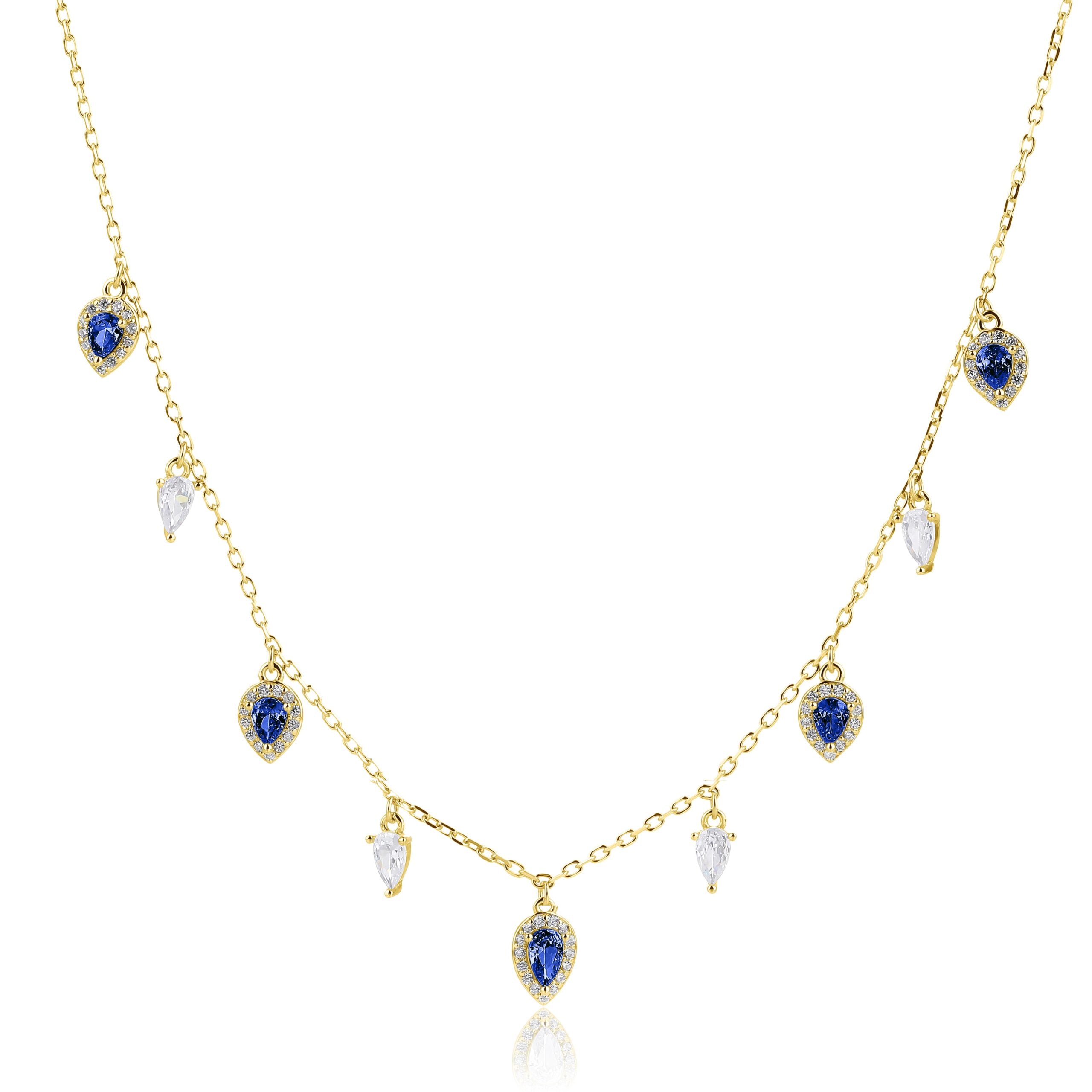 שרשרת קולר מרהיבה בציפוי רוז גולד ועם 9 אבני זירקון בצורות שונות