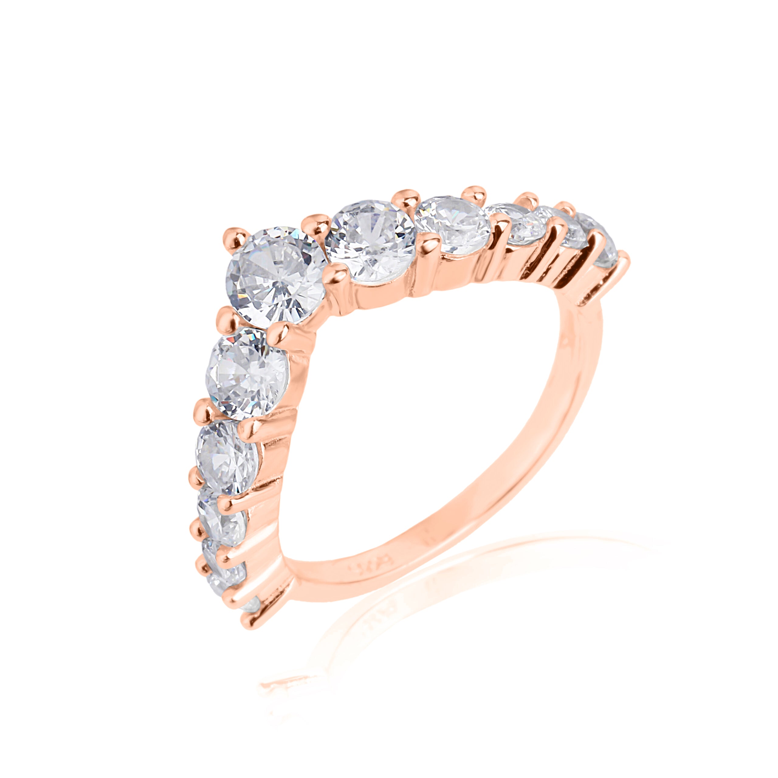 טבעת זהב אדום - אבן מרכזית ו-10 אבנים צידיות