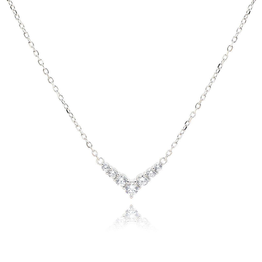 שרשרת מכסף אמיתי עם 7 אבני זירקון: 6 קטנות ואחת מרכזית