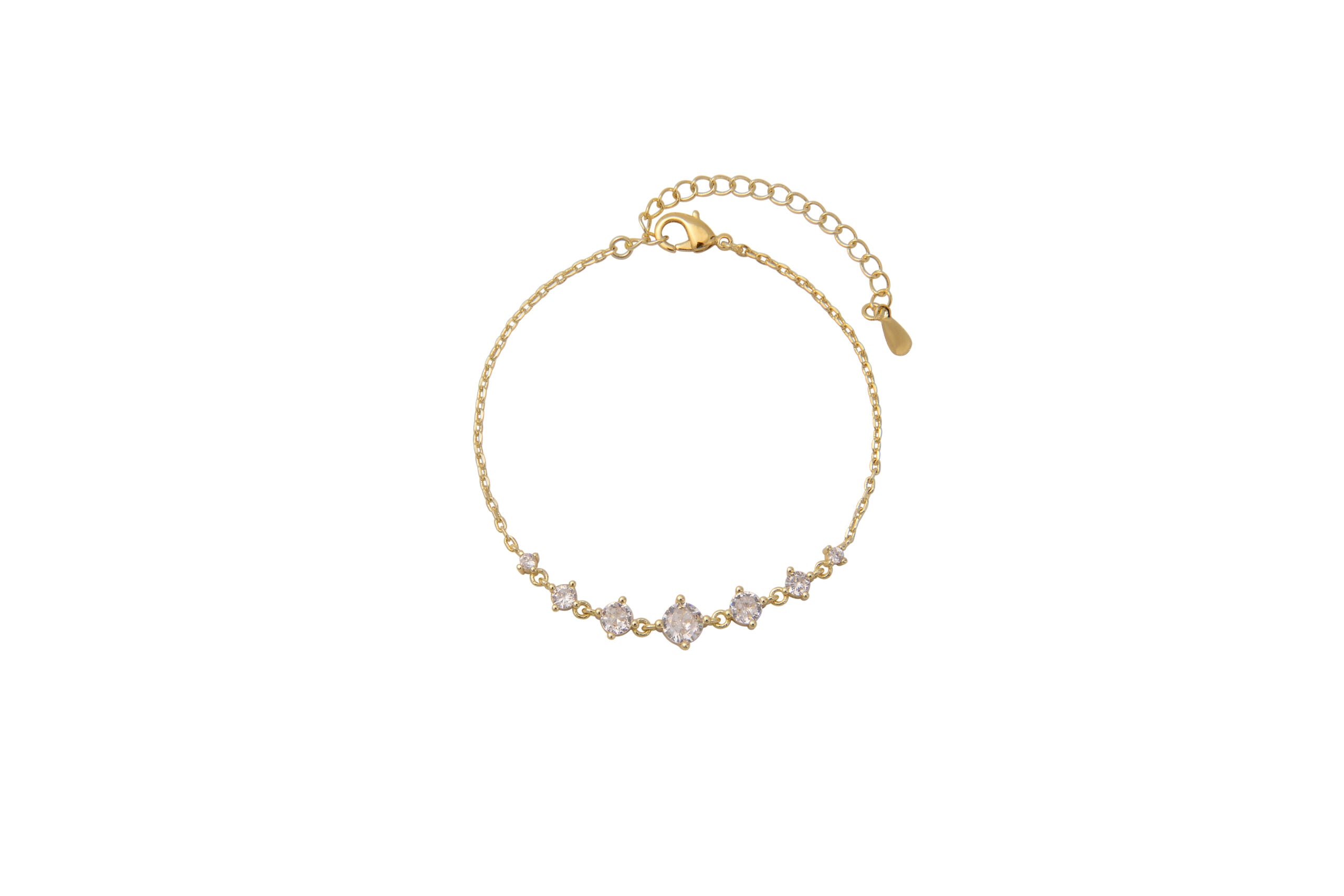 צמיד עדין בציפוי זהב 14 קראט עם 7 אבני זרקון