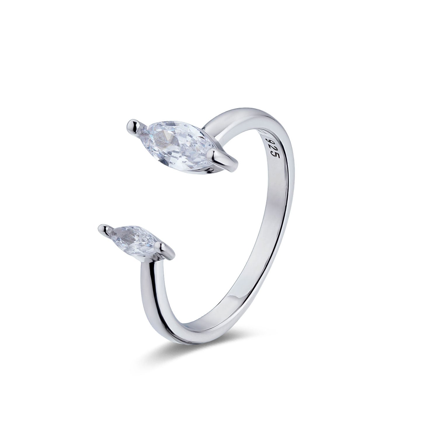 טבעת כסף פתוחה משובצת שתי אבני זירקון